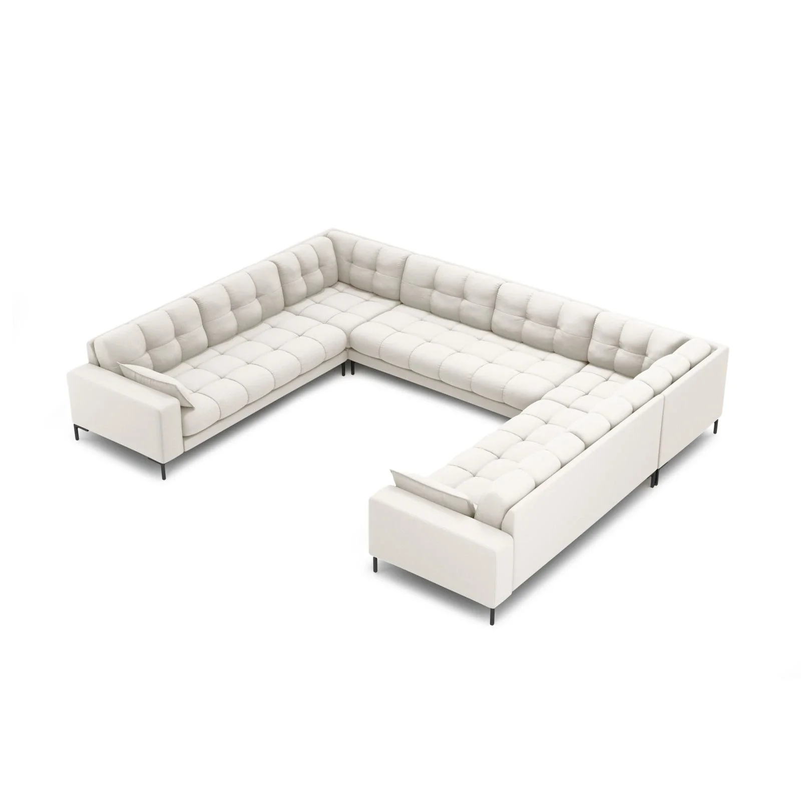 Mamaia 9-Sitzer Panorama-Sofa symmetrisch, Metallbeine Schwarz, mit Bezug aus Samt oder Strukturstoff, 337x256 cm