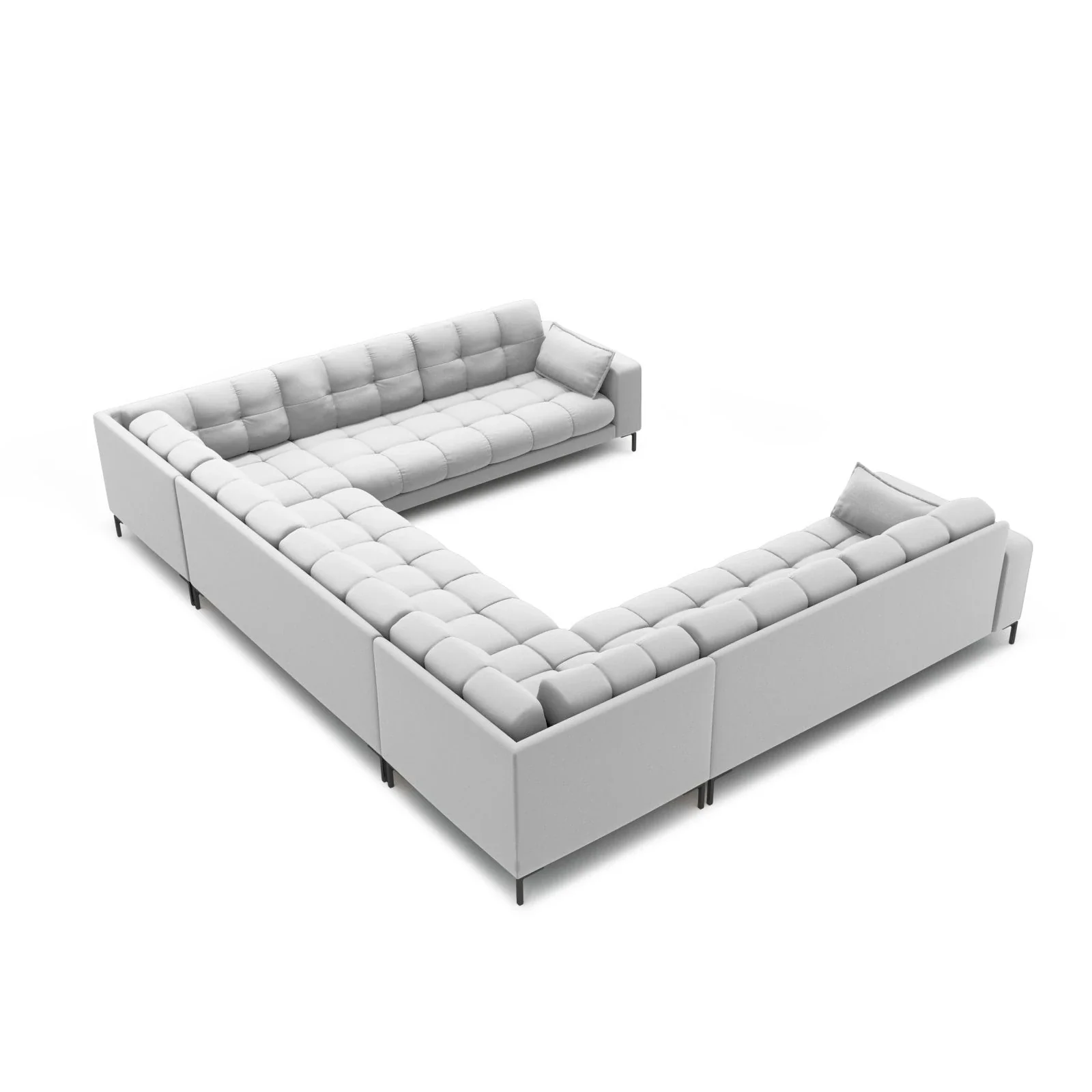 Mamaia 9-Sitzer Panorama-Sofa symmetrisch, Metallbeine Schwarz, mit Bezug aus Samt oder Strukturstoff, 337x256 cm - Image 11