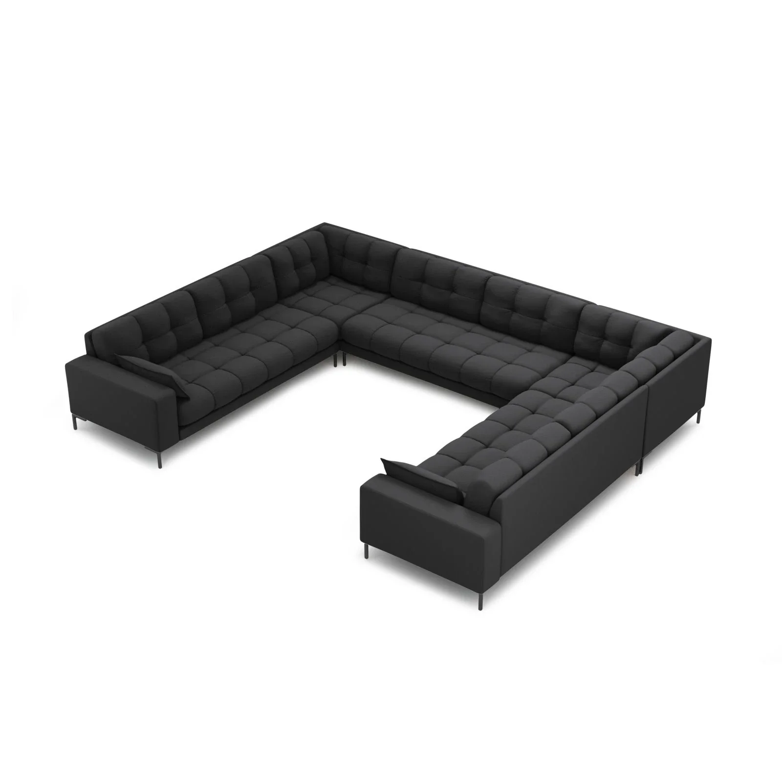 Mamaia 9-Sitzer Panorama-Sofa symmetrisch, Metallbeine Schwarz, mit Bezug aus Samt oder Strukturstoff, 337x256 cm - Image 13