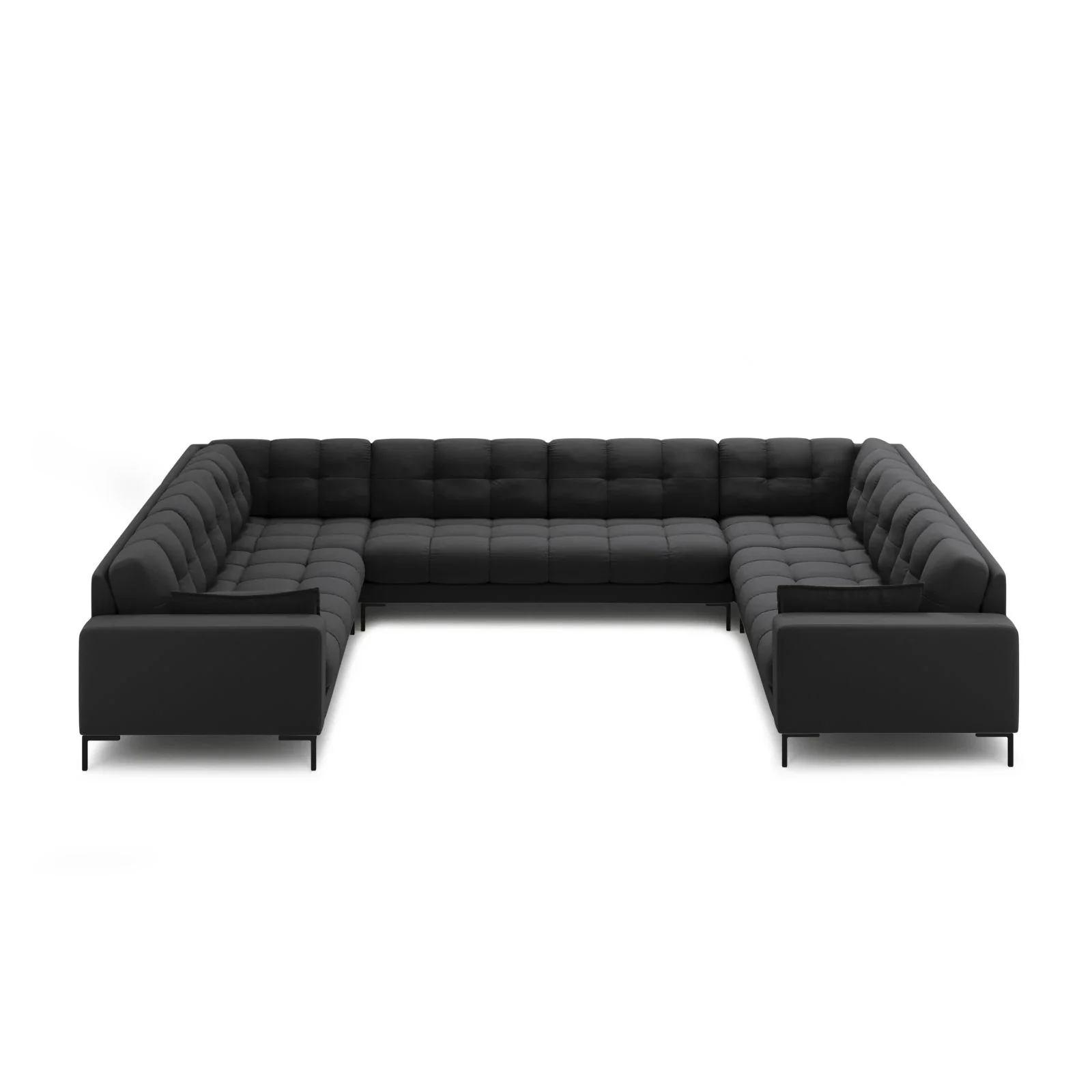 Mamaia 9-Sitzer Panorama-Sofa symmetrisch, Metallbeine Schwarz, mit Bezug aus Samt oder Strukturstoff, 337x256 cm - Image 14