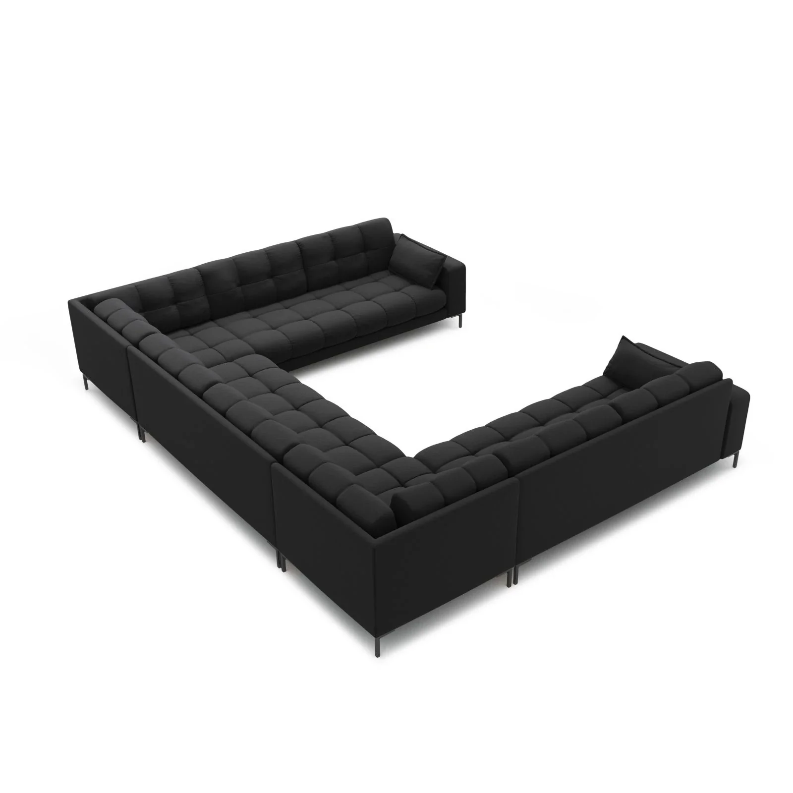 Mamaia 9-Sitzer Panorama-Sofa symmetrisch, Metallbeine Schwarz, mit Bezug aus Samt oder Strukturstoff, 337x256 cm - Image 15
