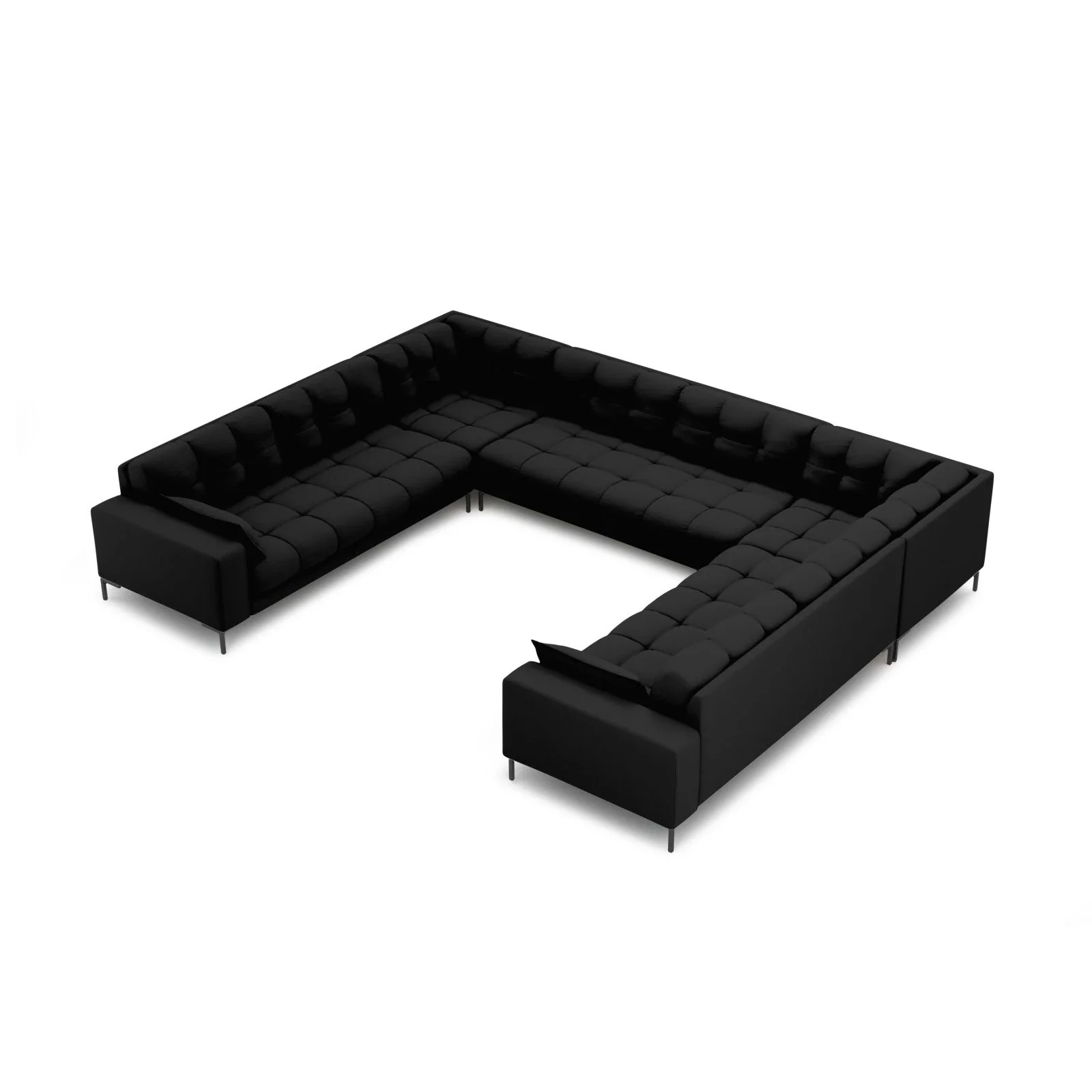 Mamaia 9-Sitzer Panorama-Sofa symmetrisch, Metallbeine Schwarz, mit Bezug aus Samt oder Strukturstoff, 337x256 cm - Image 17