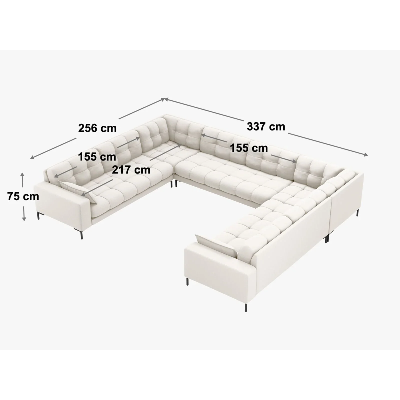 Mamaia 9-Sitzer Panorama-Sofa symmetrisch, Metallbeine Schwarz, mit Bezug aus Samt oder Strukturstoff, 337x256 cm - Image 20
