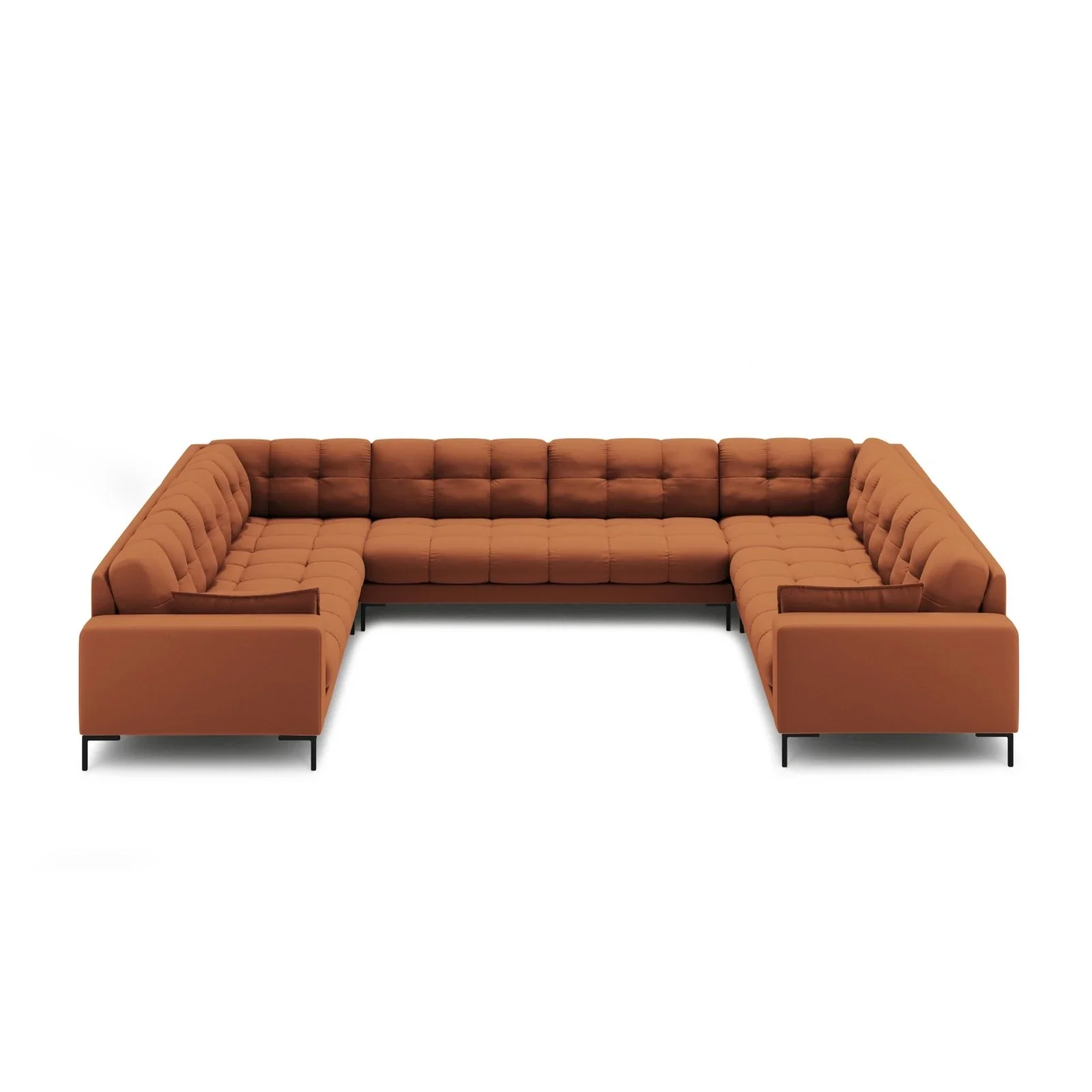 Mamaia 9-Sitzer Panorama-Sofa symmetrisch, Metallbeine Schwarz, mit Bezug aus Samt oder Strukturstoff, 337x256 cm - Image 30