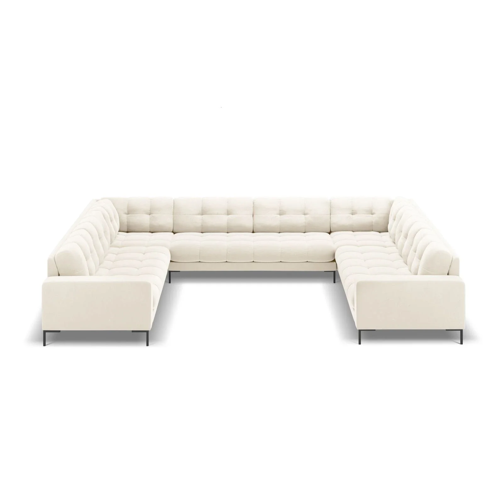 Mamaia 9-Sitzer Panorama-Sofa symmetrisch, Metallbeine Schwarz, mit Bezug aus Samt oder Strukturstoff, 337x256 cm - Image 34
