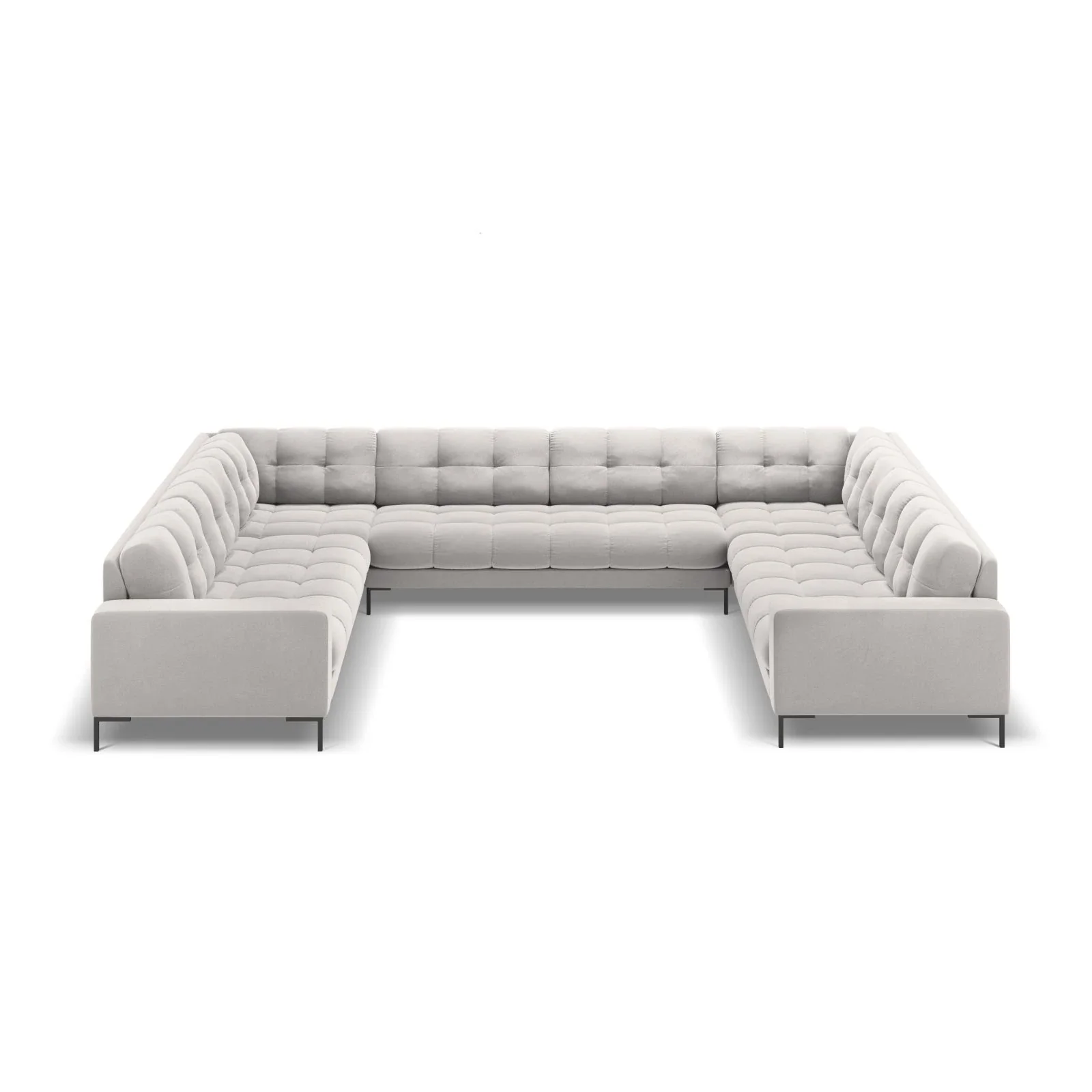Mamaia 9-Sitzer Panorama-Sofa symmetrisch, Metallbeine Schwarz, mit Bezug aus Samt oder Strukturstoff, 337x256 cm - Image 40