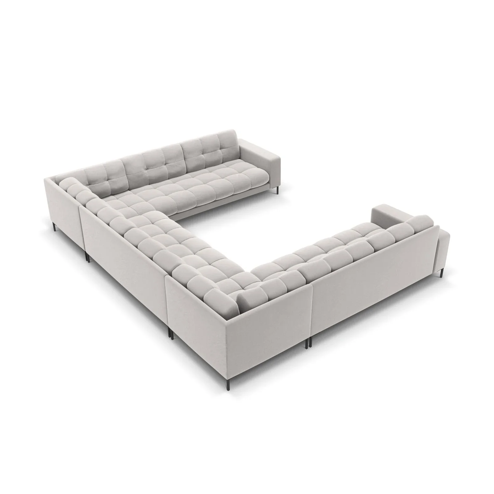 Mamaia 9-Sitzer Panorama-Sofa symmetrisch, Metallbeine Schwarz, mit Bezug aus Samt oder Strukturstoff, 337x256 cm - Image 41