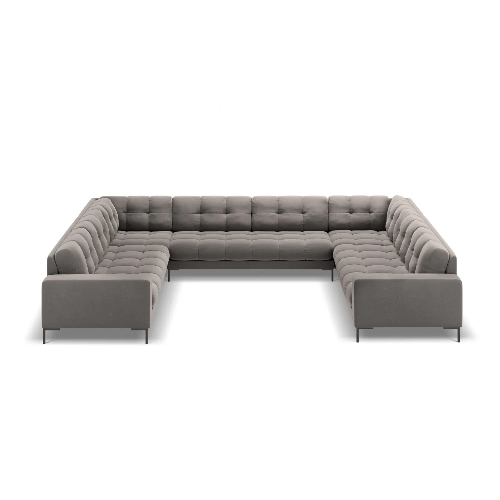 Mamaia 9-Sitzer Panorama-Sofa symmetrisch, Metallbeine Schwarz, mit Bezug aus Samt oder Strukturstoff, 337x256 cm - Image 46