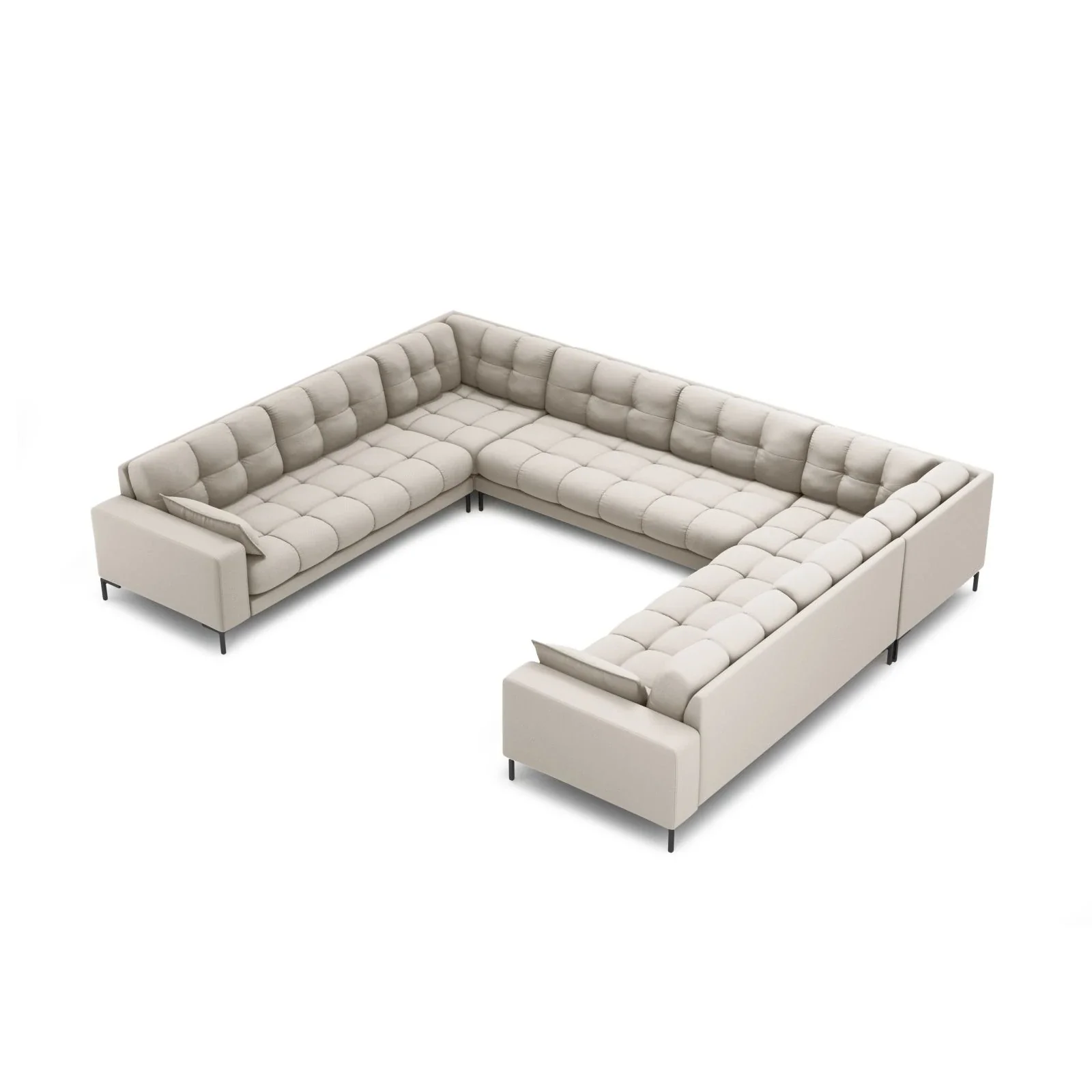 Mamaia 9-Sitzer Panorama-Sofa symmetrisch, Metallbeine Schwarz, mit Bezug aus Samt oder Strukturstoff, 337x256 cm - Image 5