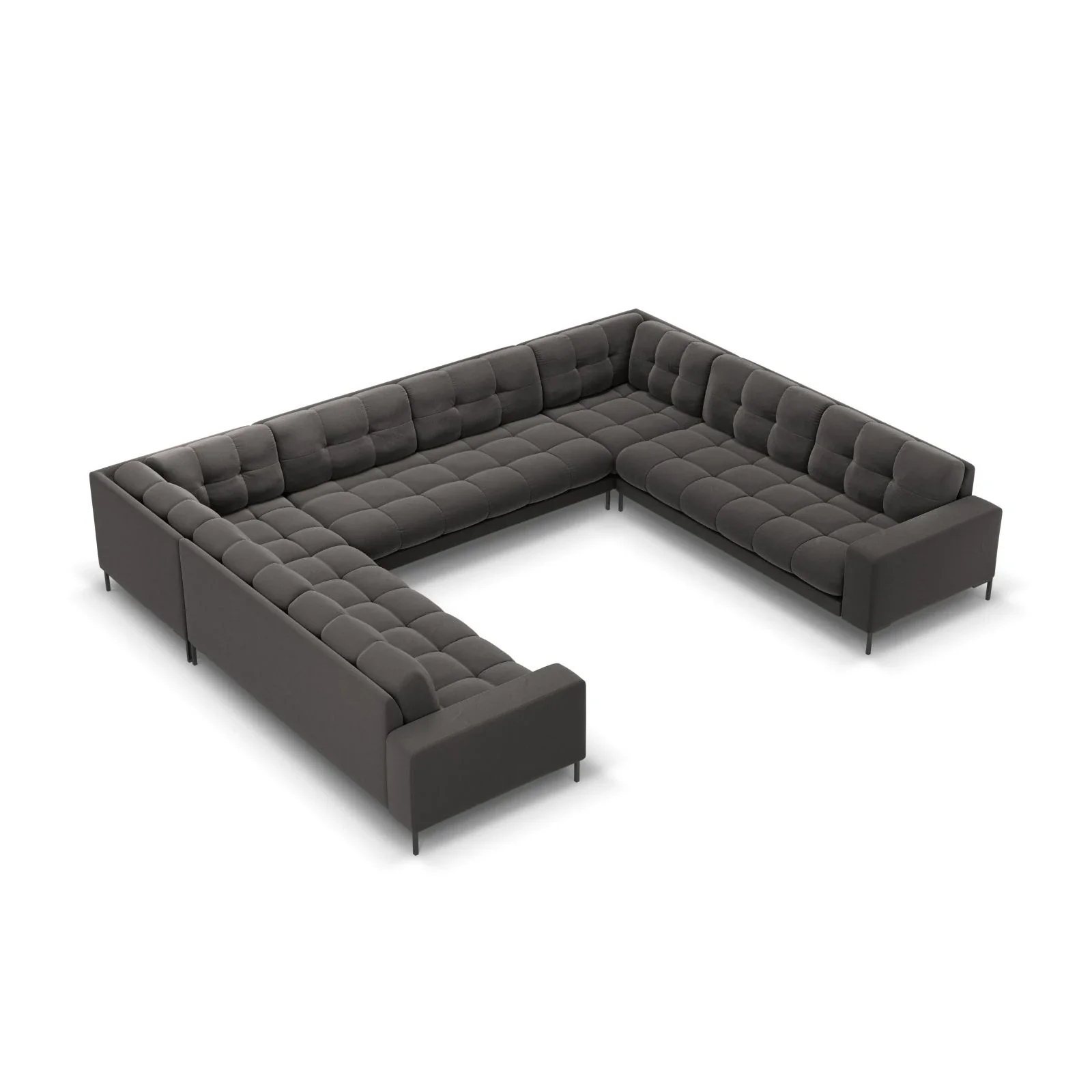 Mamaia 9-Sitzer Panorama-Sofa symmetrisch, Metallbeine Schwarz, mit Bezug aus Samt oder Strukturstoff, 337x256 cm - Image 51