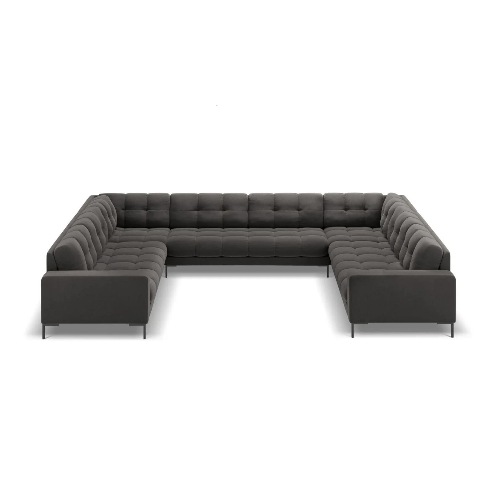 Mamaia 9-Sitzer Panorama-Sofa symmetrisch, Metallbeine Schwarz, mit Bezug aus Samt oder Strukturstoff, 337x256 cm - Image 52