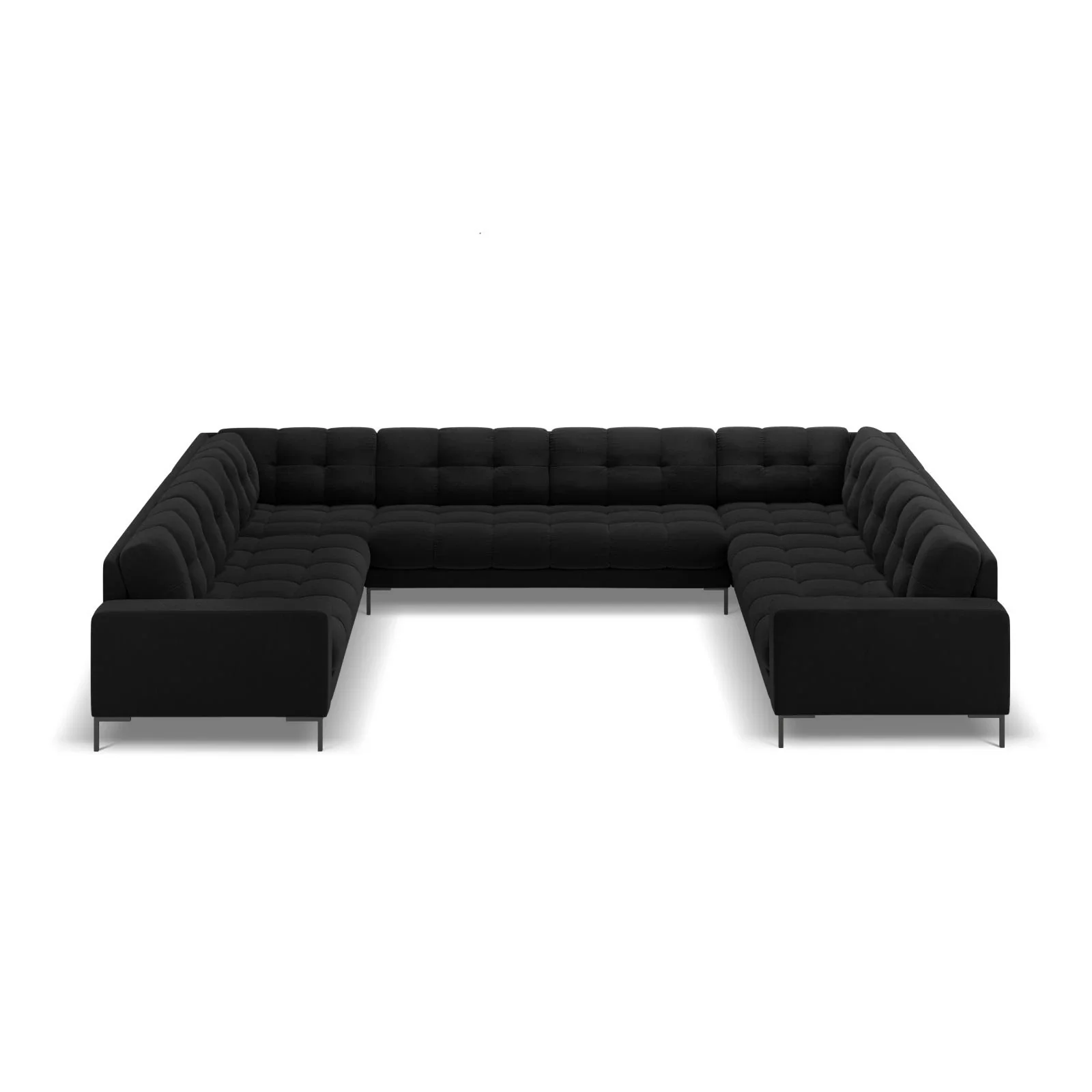 Mamaia 9-Sitzer Panorama-Sofa symmetrisch, Metallbeine Schwarz, mit Bezug aus Samt oder Strukturstoff, 337x256 cm - Image 58