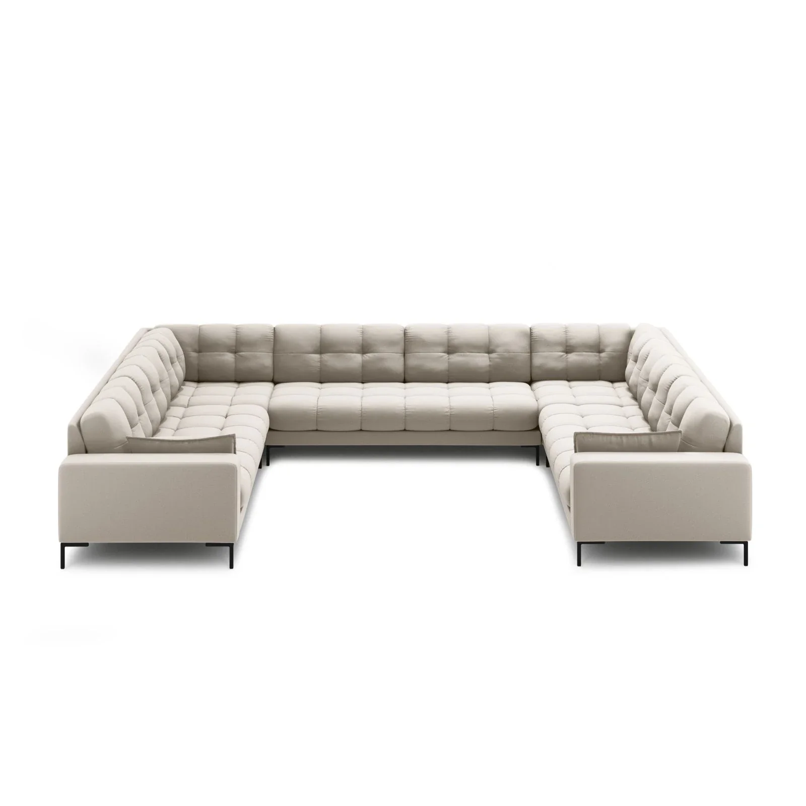 Mamaia 9-Sitzer Panorama-Sofa symmetrisch, Metallbeine Schwarz, mit Bezug aus Samt oder Strukturstoff, 337x256 cm - Image 6