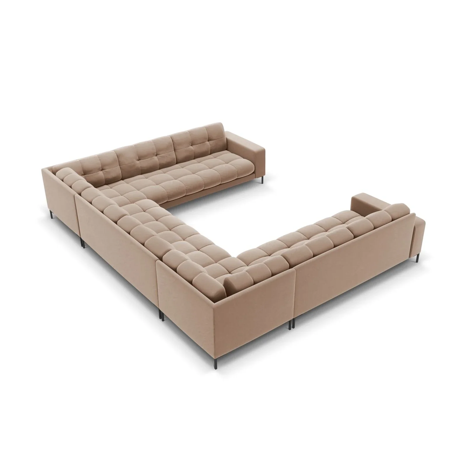 Mamaia 9-Sitzer Panorama-Sofa symmetrisch, Metallbeine Schwarz, mit Bezug aus Samt oder Strukturstoff, 337x256 cm - Image 65