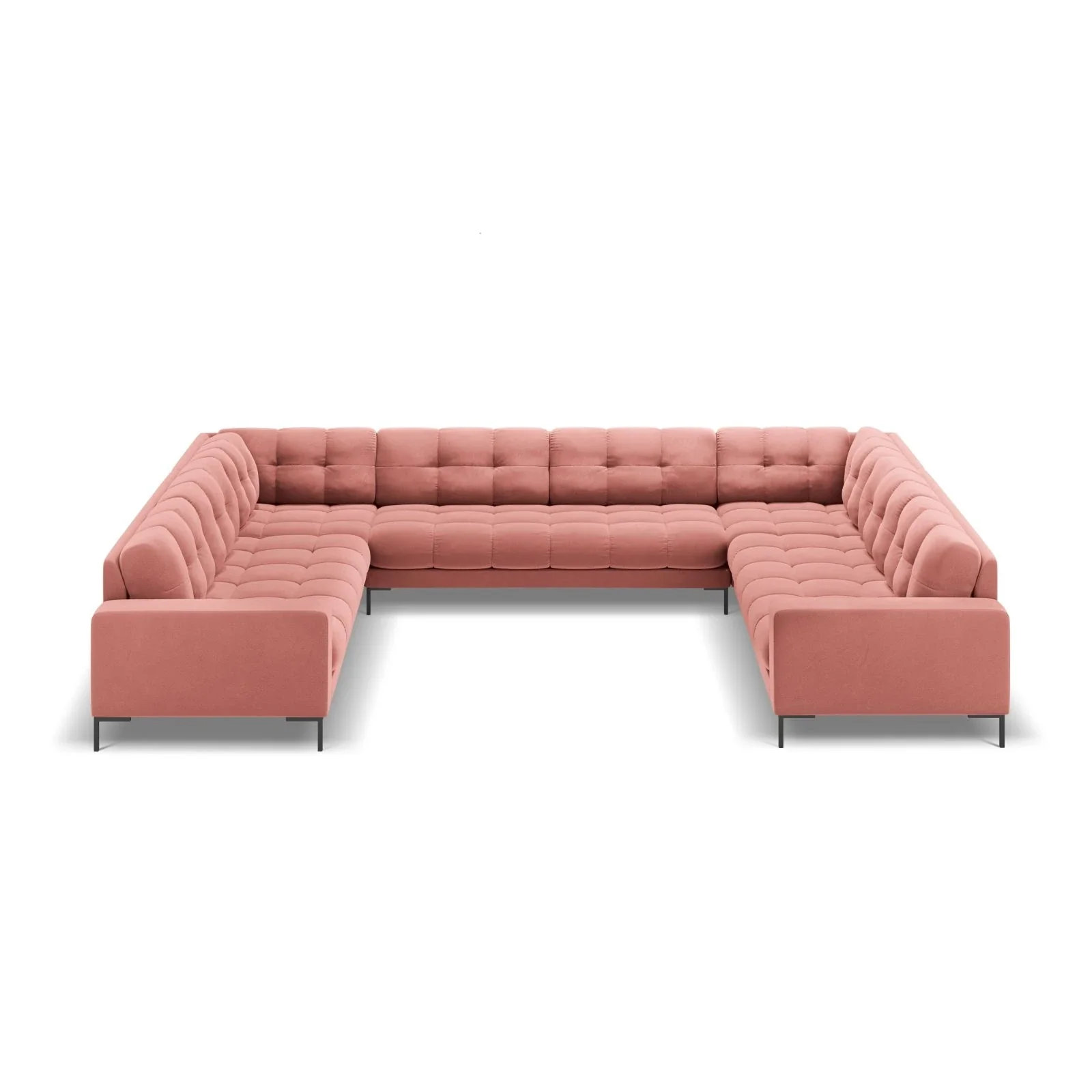 Mamaia 9-Sitzer Panorama-Sofa symmetrisch, Metallbeine Schwarz, mit Bezug aus Samt oder Strukturstoff, 337x256 cm - Image 76