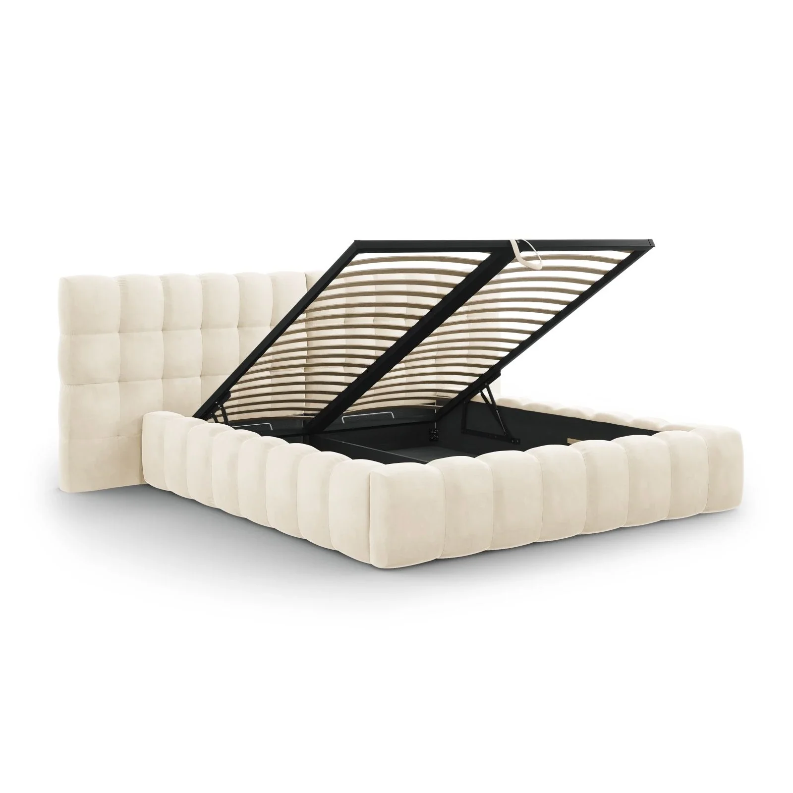 Mamaia Bett mit Stauraum und Doppelkopfteil in Samt oder Strukturstoff, 140x200 cm - Image 54