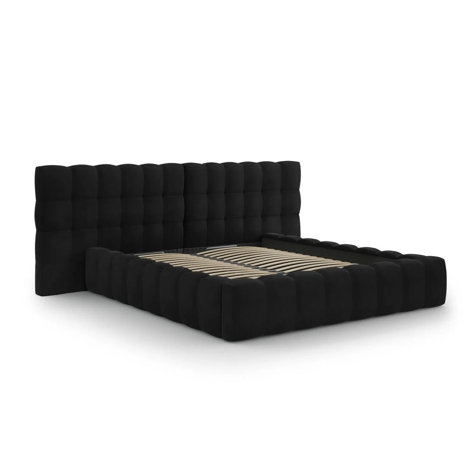 Mamaia Bett mit Stauraum und Doppelkopfteil in Samt oder Strukturstoff, 160x200 cm - Image 101