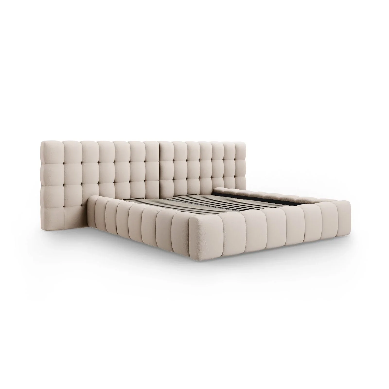 Mamaia Bett mit Stauraum und Doppelkopfteil in Samt oder Strukturstoff, 160x200 cm - Image 11