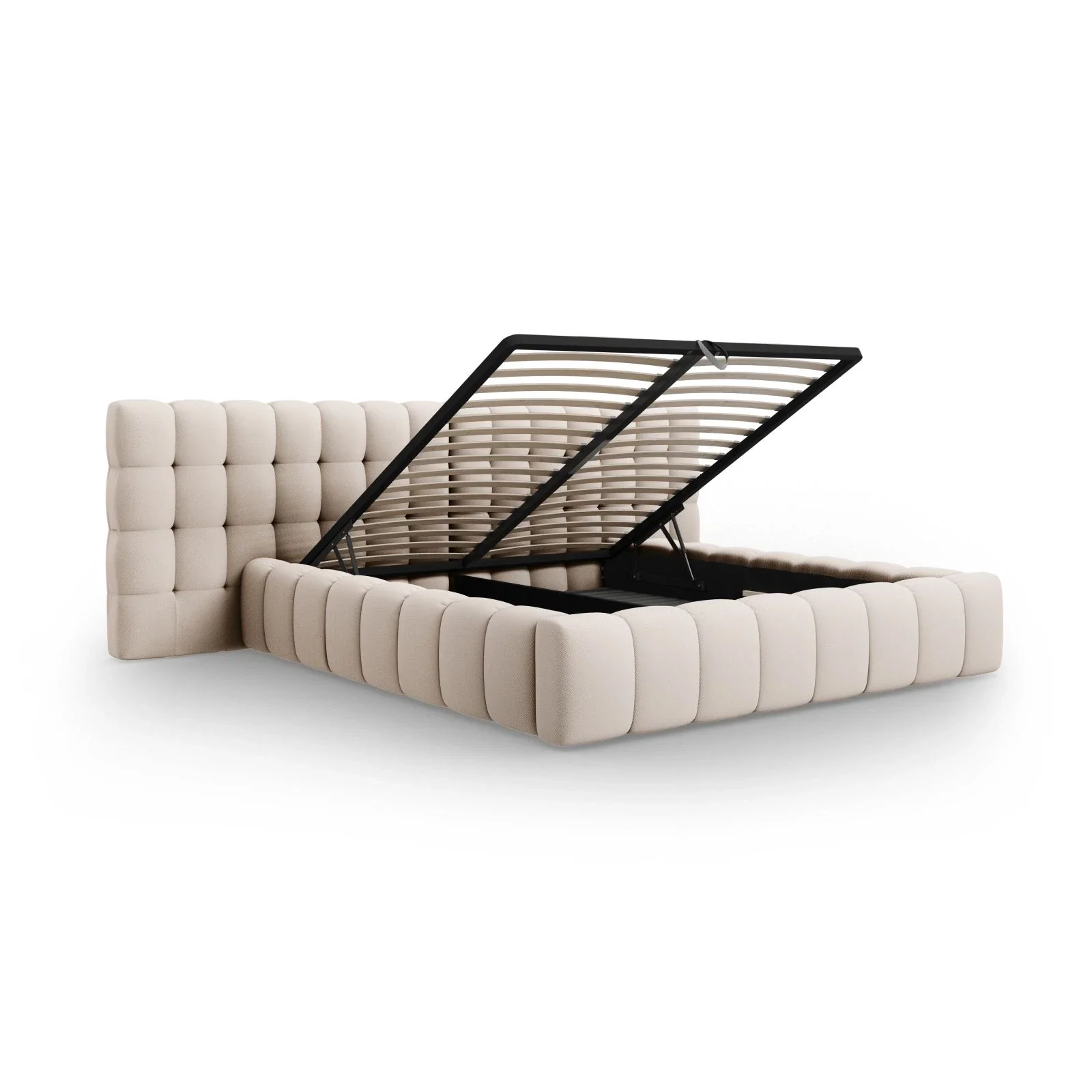 Mamaia Bett mit Stauraum und Doppelkopfteil in Samt oder Strukturstoff, 160x200 cm - Image 12