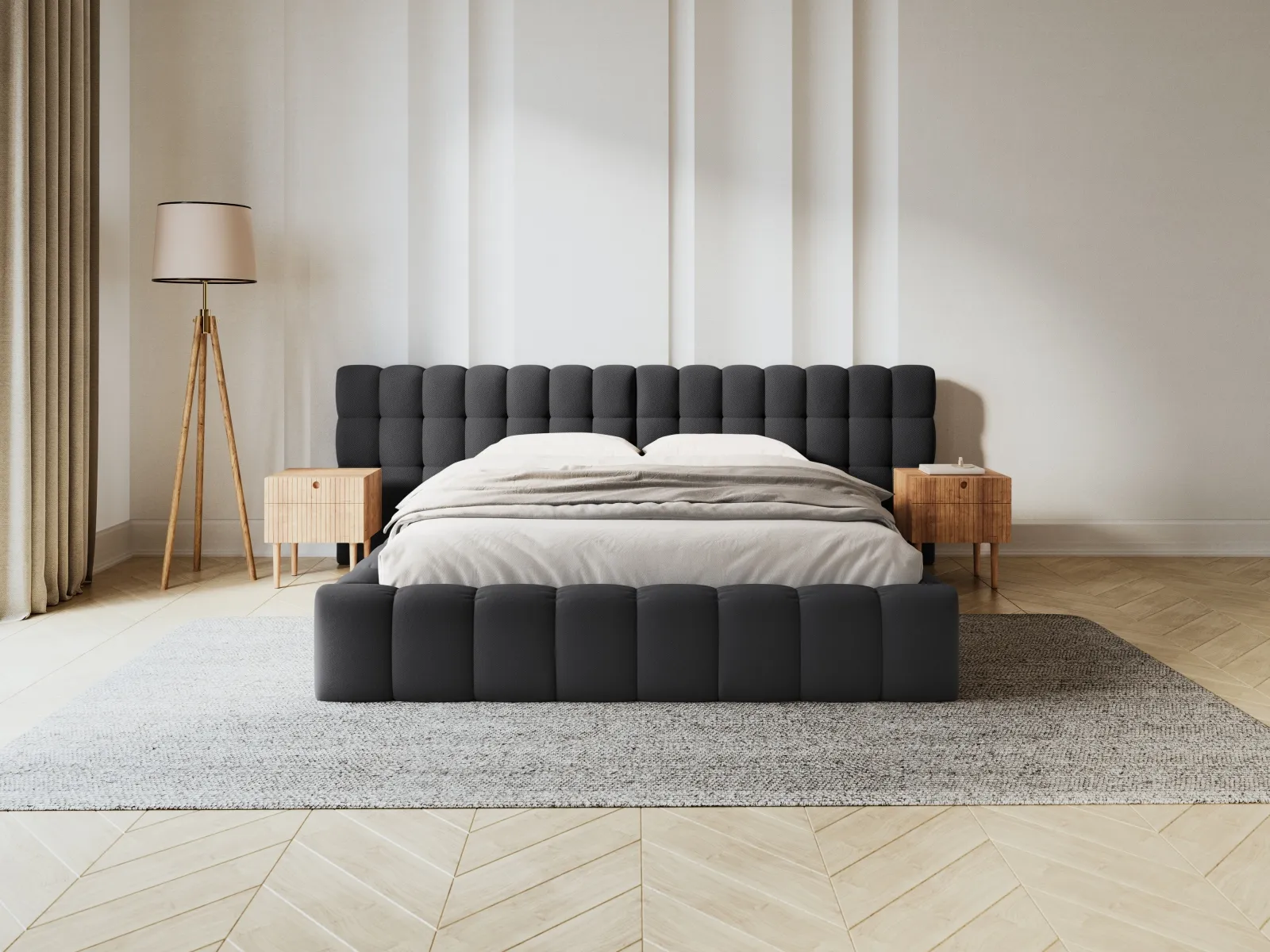 Mamaia Bett mit Stauraum und Doppelkopfteil in Samt oder Strukturstoff, 160x200 cm - Image 23