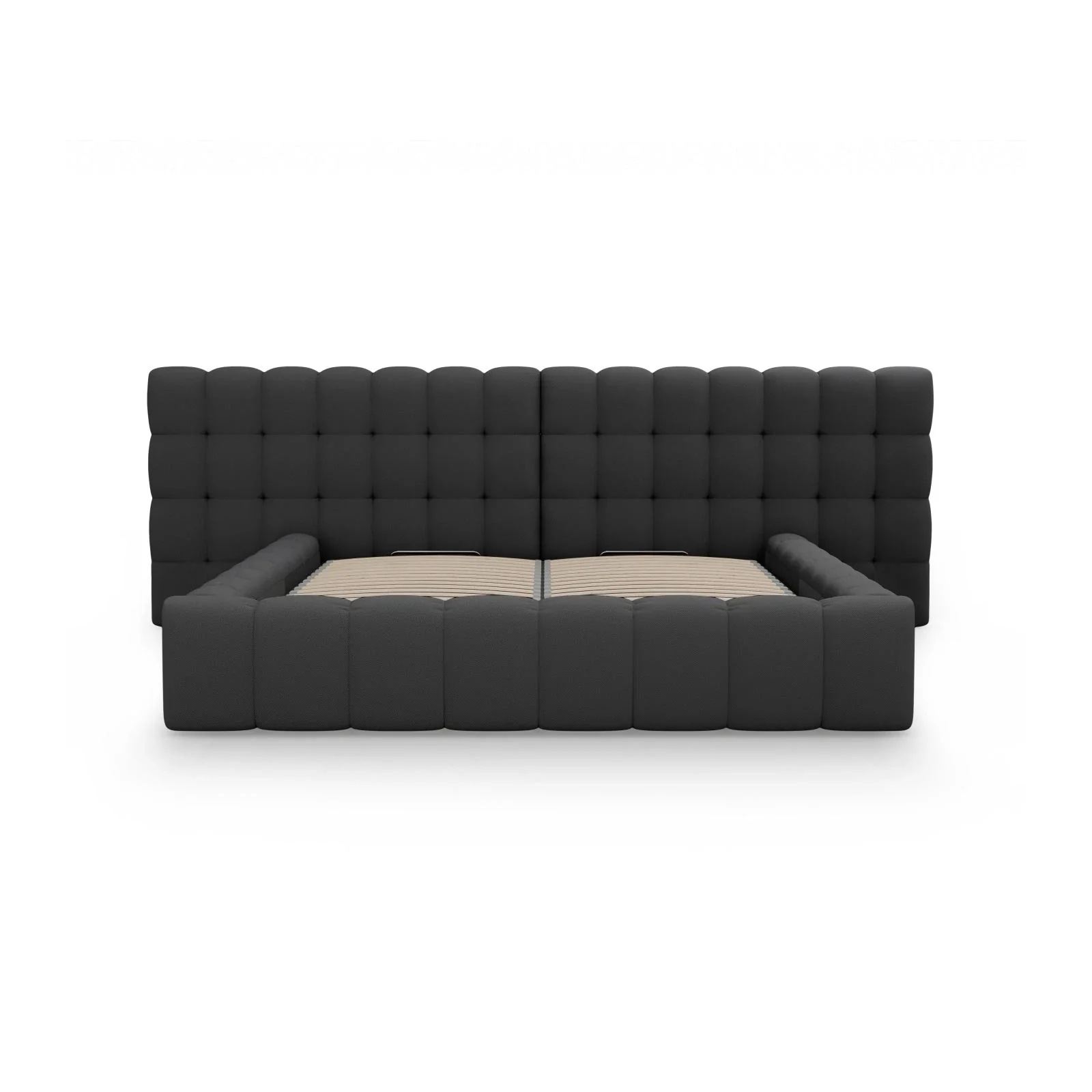 Mamaia Bett mit Stauraum und Doppelkopfteil in Samt oder Strukturstoff, 160x200 cm - Image 24