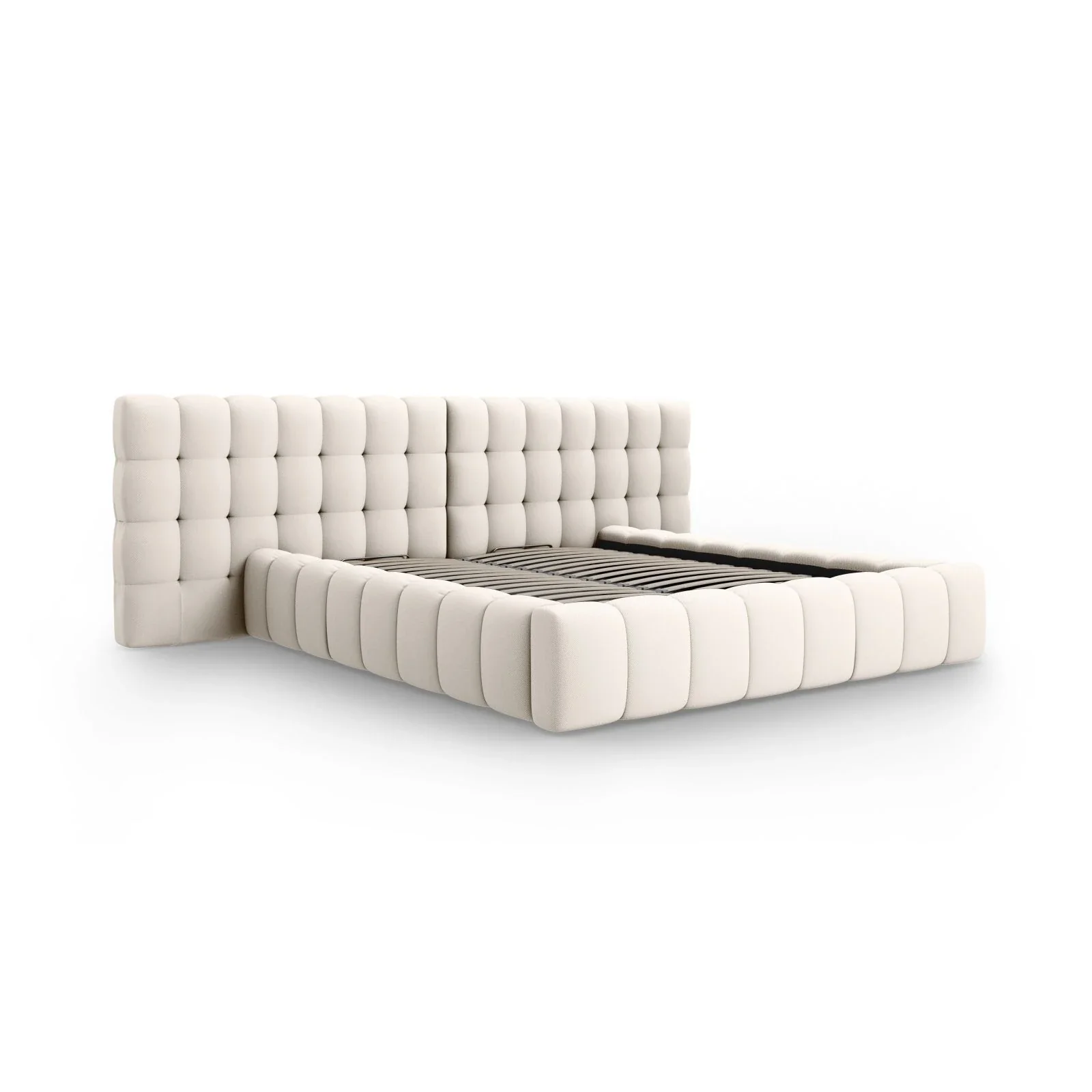 Mamaia Bett mit Stauraum und Doppelkopfteil in Samt oder Strukturstoff, 160x200 cm - Image 4