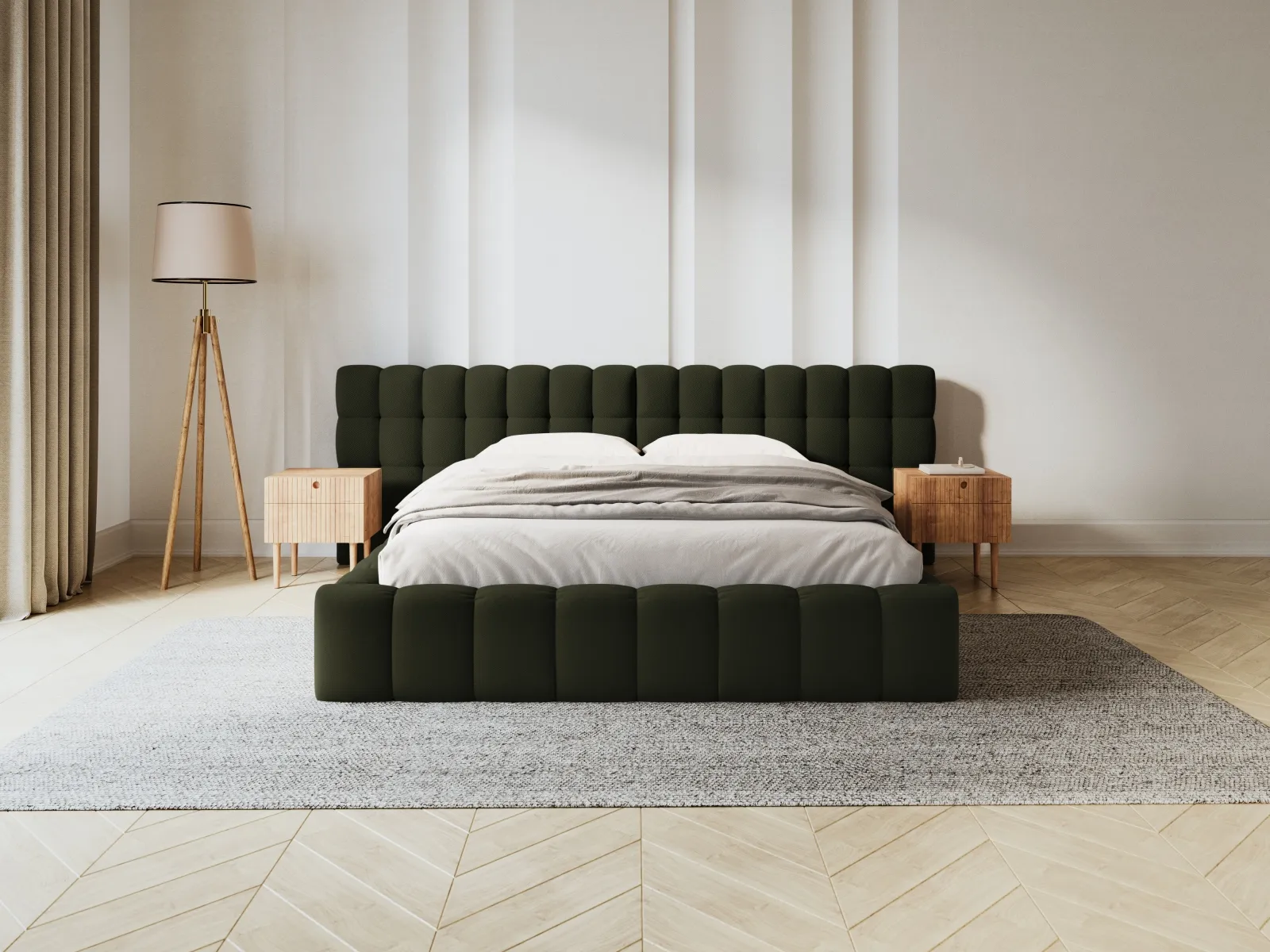 Mamaia Bett mit Stauraum und Doppelkopfteil in Samt oder Strukturstoff, 160x200 cm - Image 44