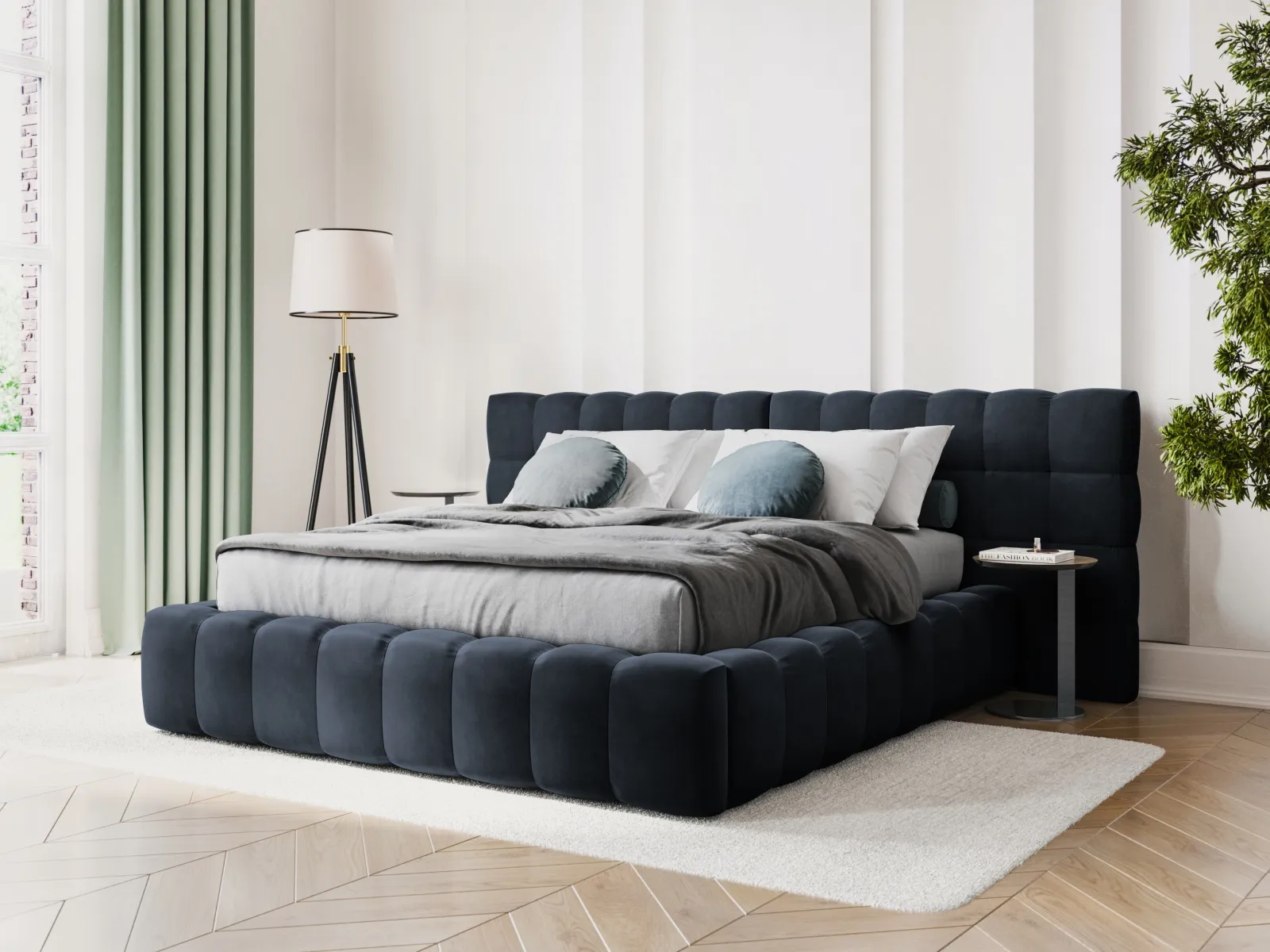 Mamaia Bett mit Stauraum und Doppelkopfteil in Samt oder Strukturstoff, 160x200 cm - Image 75