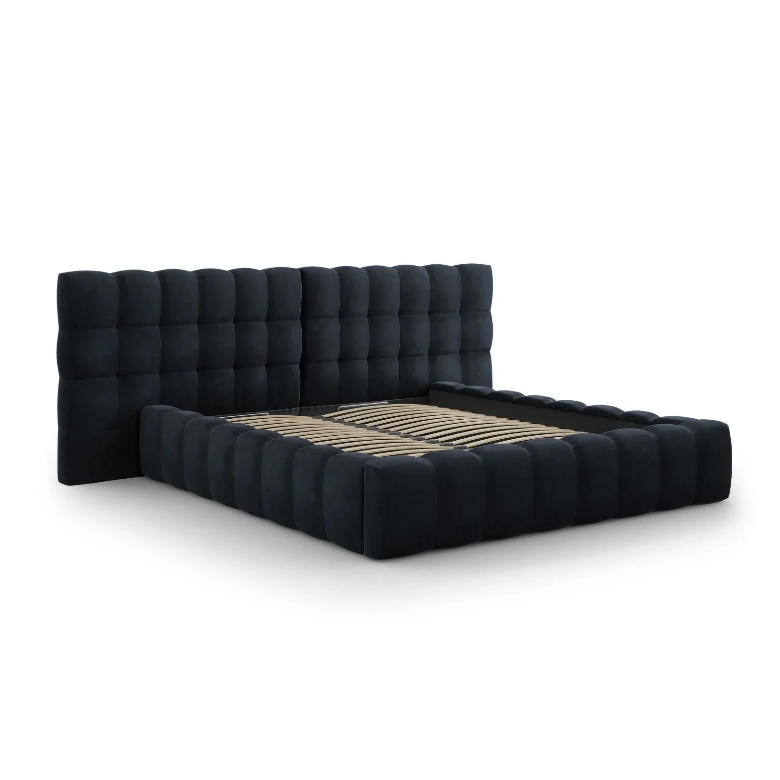 Mamaia Bett mit Stauraum und Doppelkopfteil in Samt oder Strukturstoff, 160x200 cm - Image 77