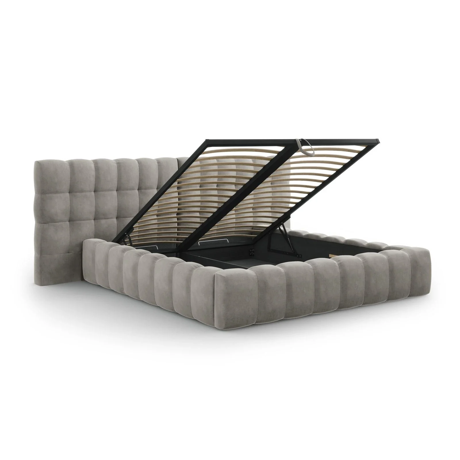 Mamaia Bett mit Stauraum und Doppelkopfteil in Samt oder Strukturstoff, 160x200 cm - Image 86