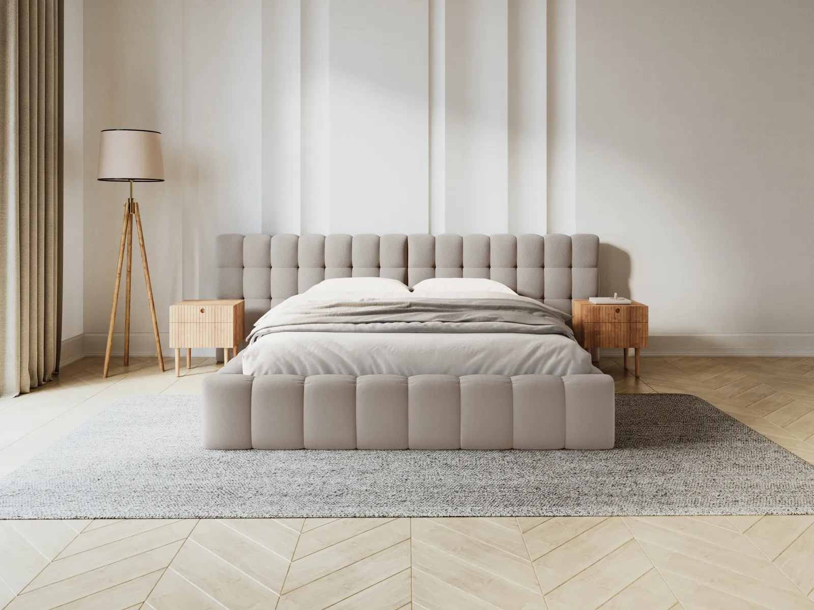 Mamaia Bett mit Stauraum und Doppelkopfteil in Samt oder Strukturstoff, 160x200 cm - Image 9