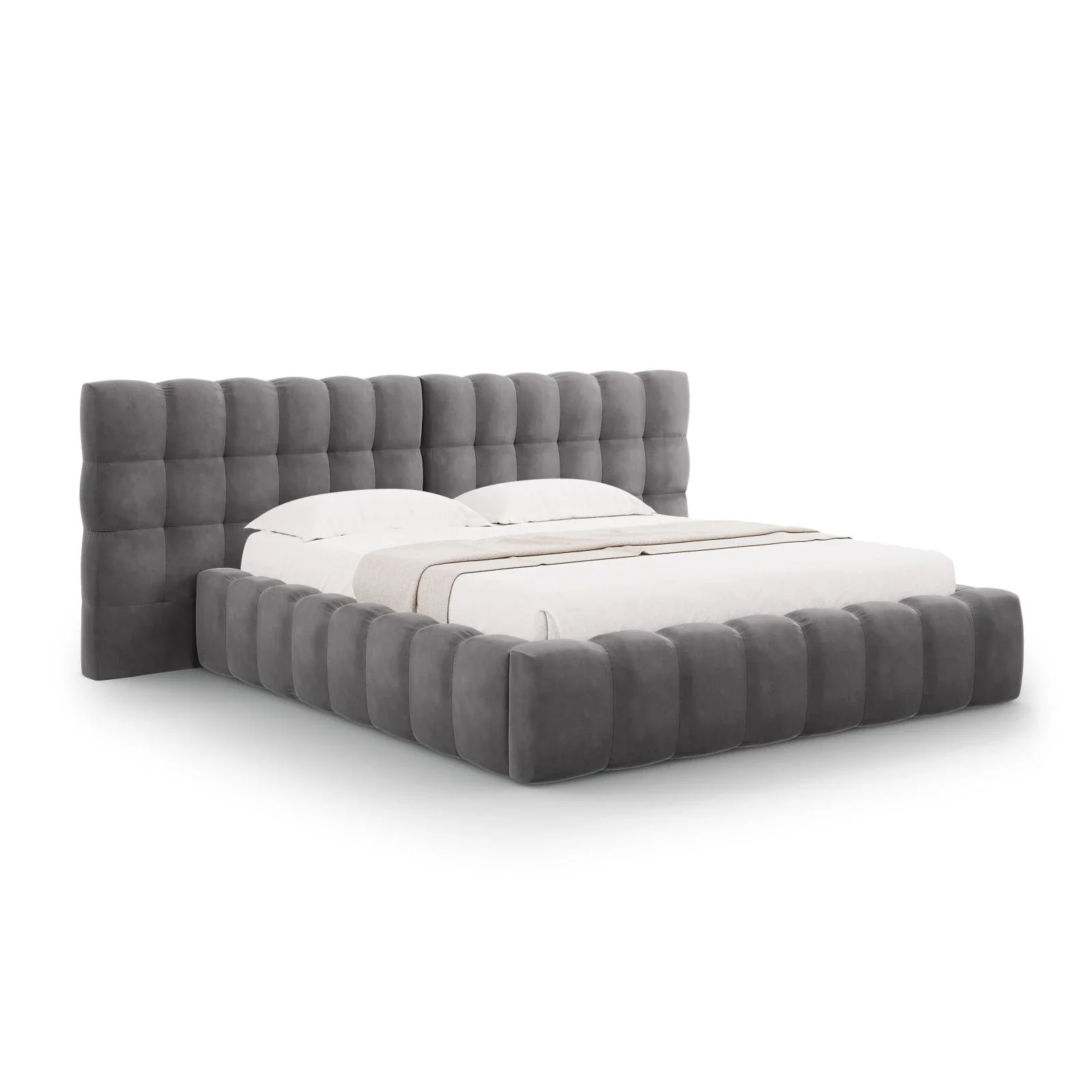 Mamaia Bett mit Stauraum und Doppelkopfteil in Samt oder Strukturstoff, 160x200 cm - Image 90