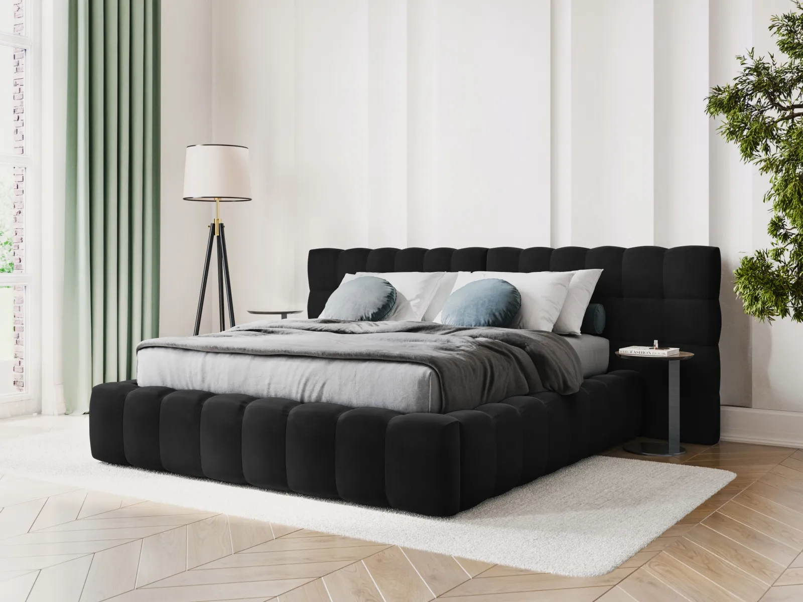 Mamaia Bett mit Stauraum und Doppelkopfteil in Samt oder Strukturstoff, 160x200 cm - Image 99