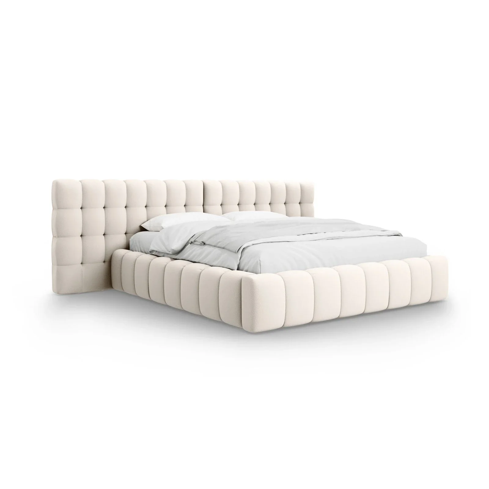 Mamaia Bett mit Stauraum und Doppelkopfteil in Samt oder Strukturstoff, 180x200 cm