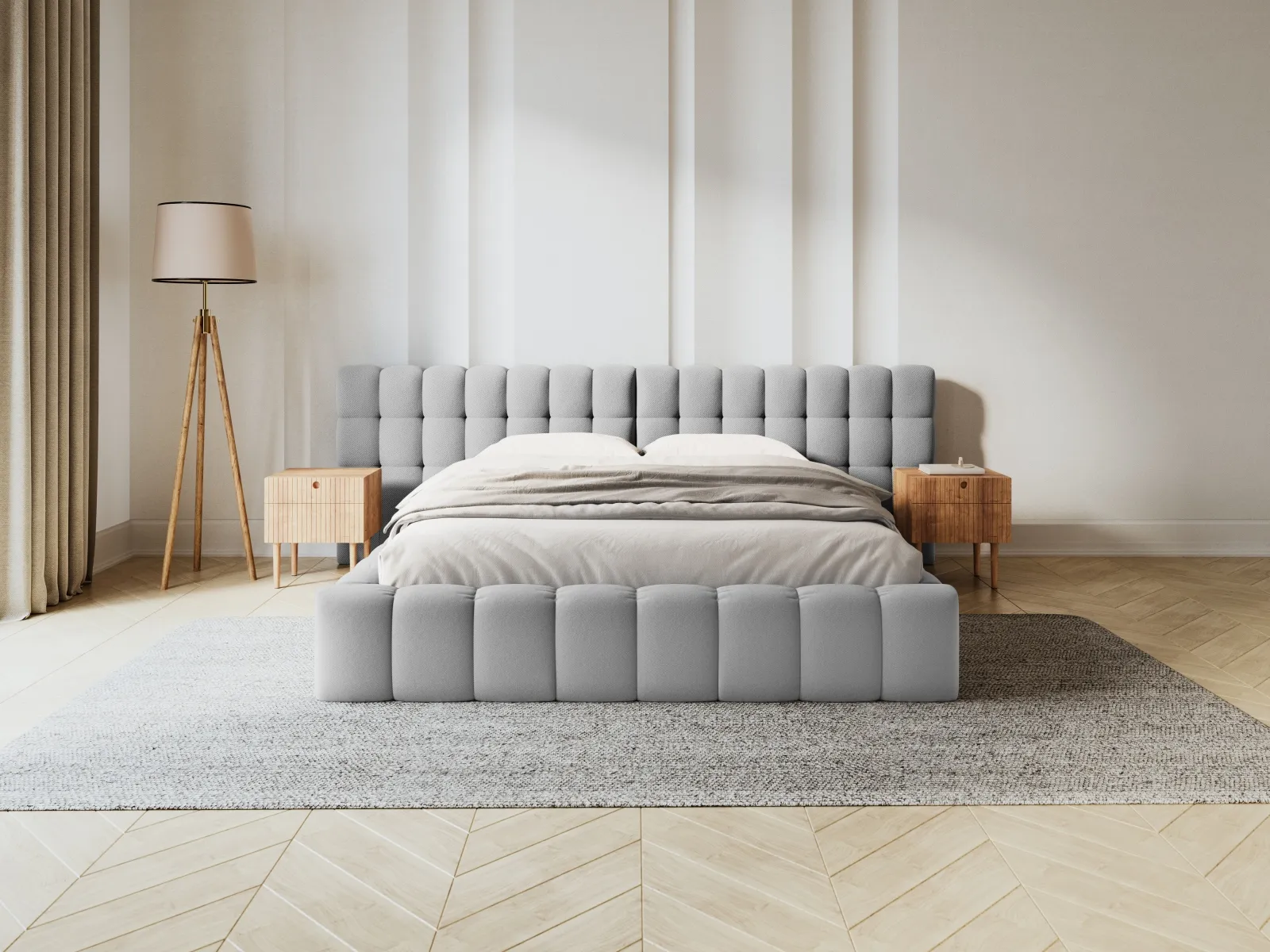 Mamaia Bett mit Stauraum und Doppelkopfteil in Samt oder Strukturstoff, 180x200 cm - Image 16