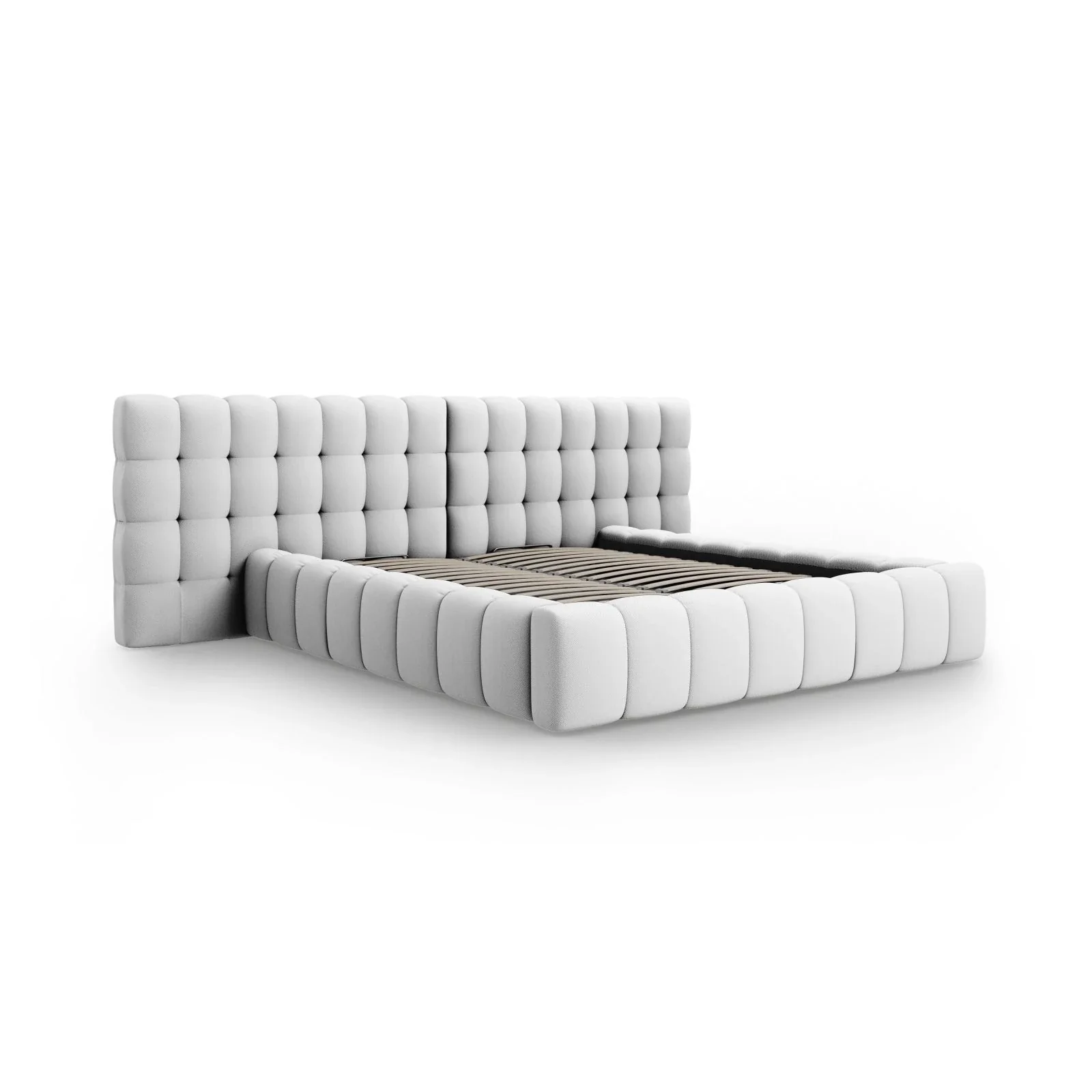 Mamaia Bett mit Stauraum und Doppelkopfteil in Samt oder Strukturstoff, 180x200 cm - Image 18