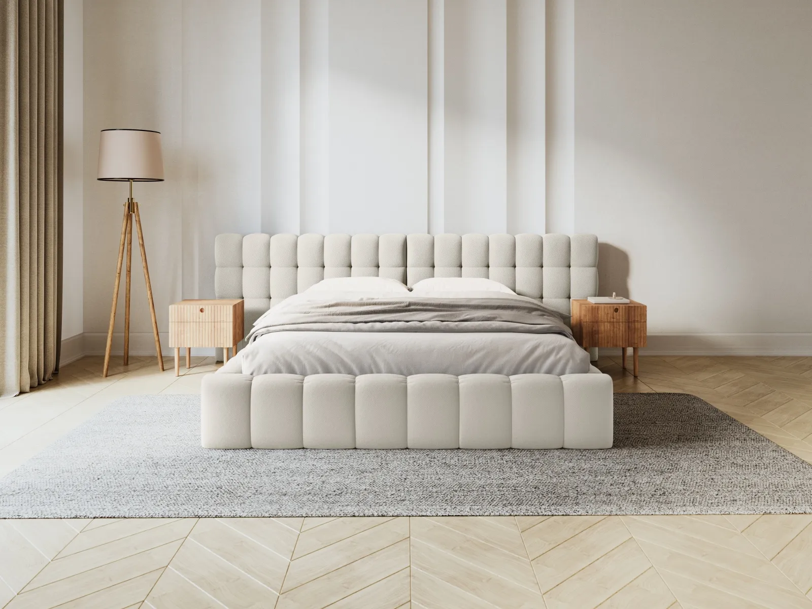Mamaia Bett mit Stauraum und Doppelkopfteil in Samt oder Strukturstoff, 180x200 cm - Image 2