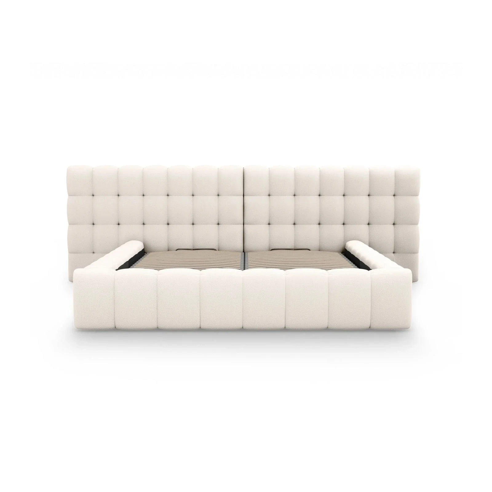 Mamaia Bett mit Stauraum und Doppelkopfteil in Samt oder Strukturstoff, 180x200 cm - Image 3