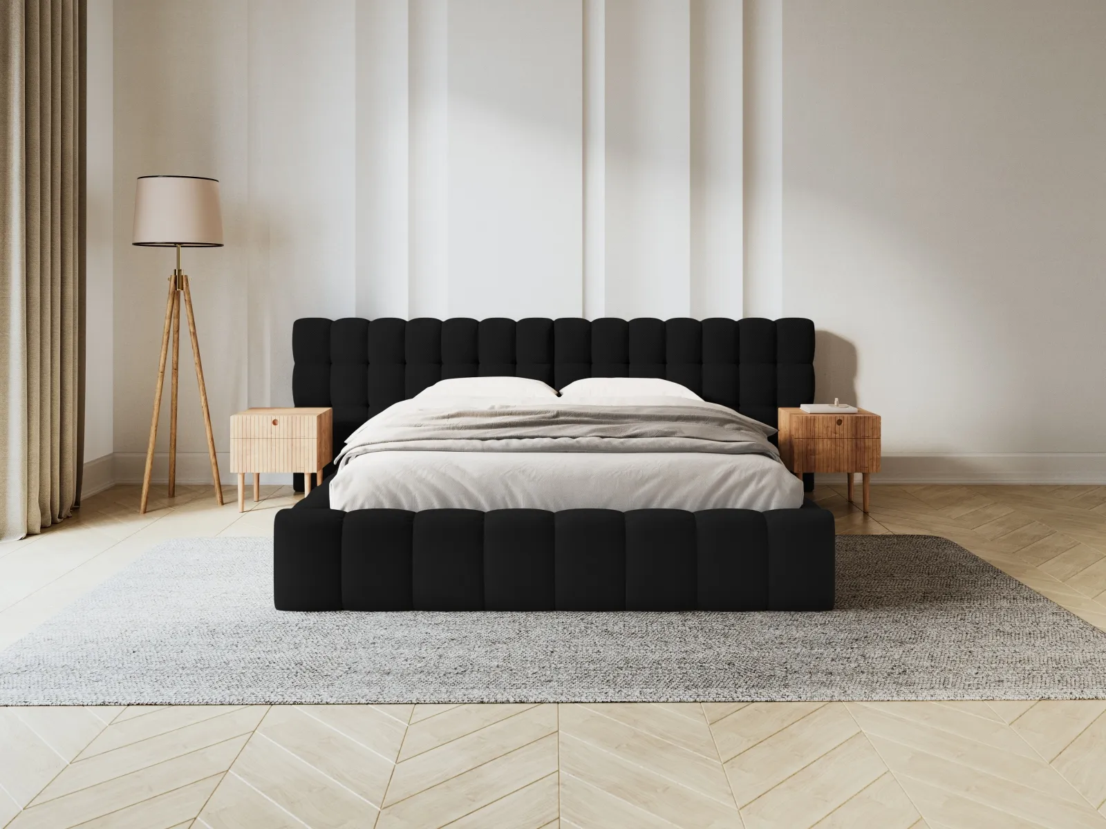 Mamaia Bett mit Stauraum und Doppelkopfteil in Samt oder Strukturstoff, 180x200 cm - Image 30
