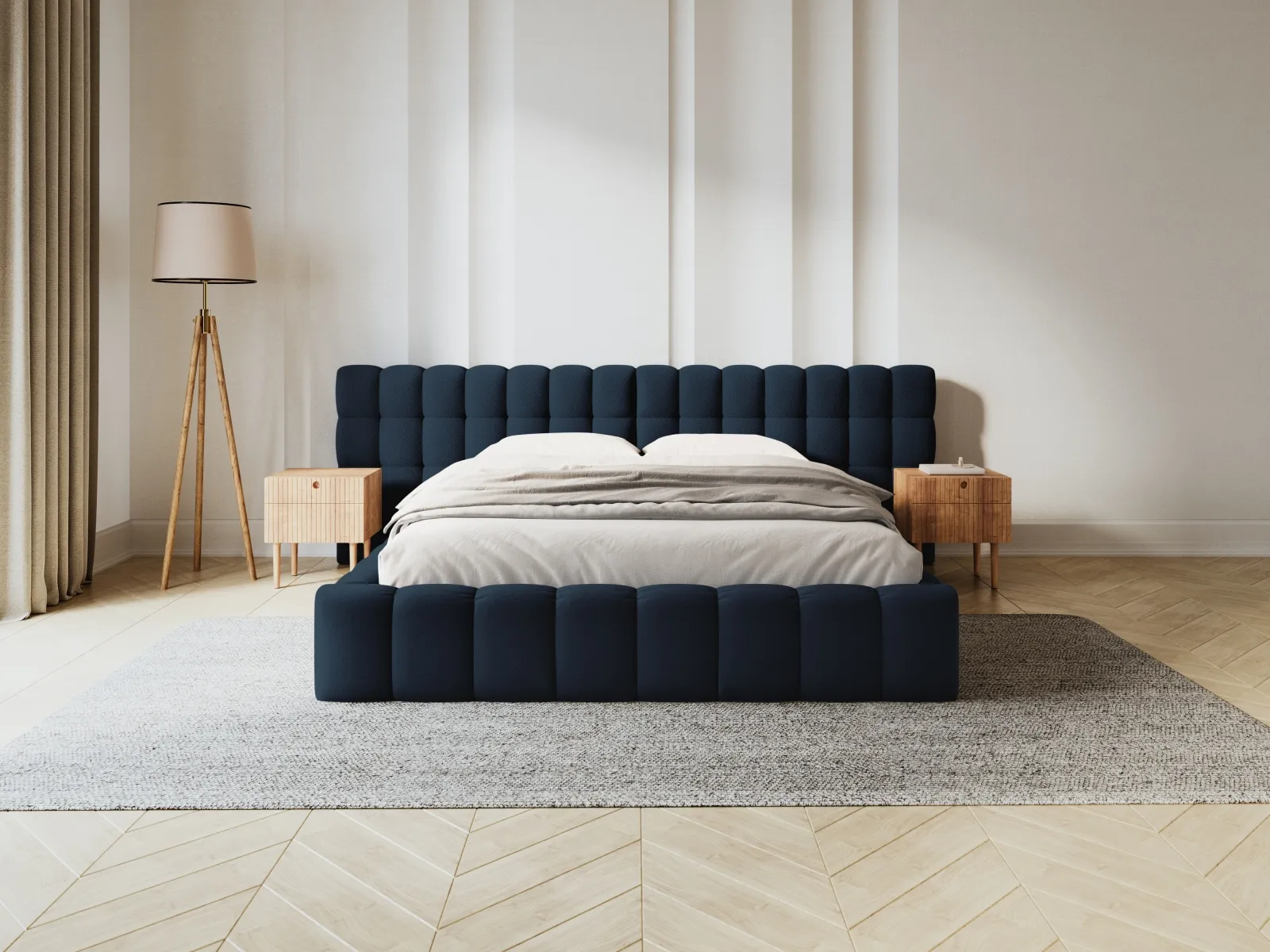 Mamaia Bett mit Stauraum und Doppelkopfteil in Samt oder Strukturstoff, 180x200 cm - Image 37