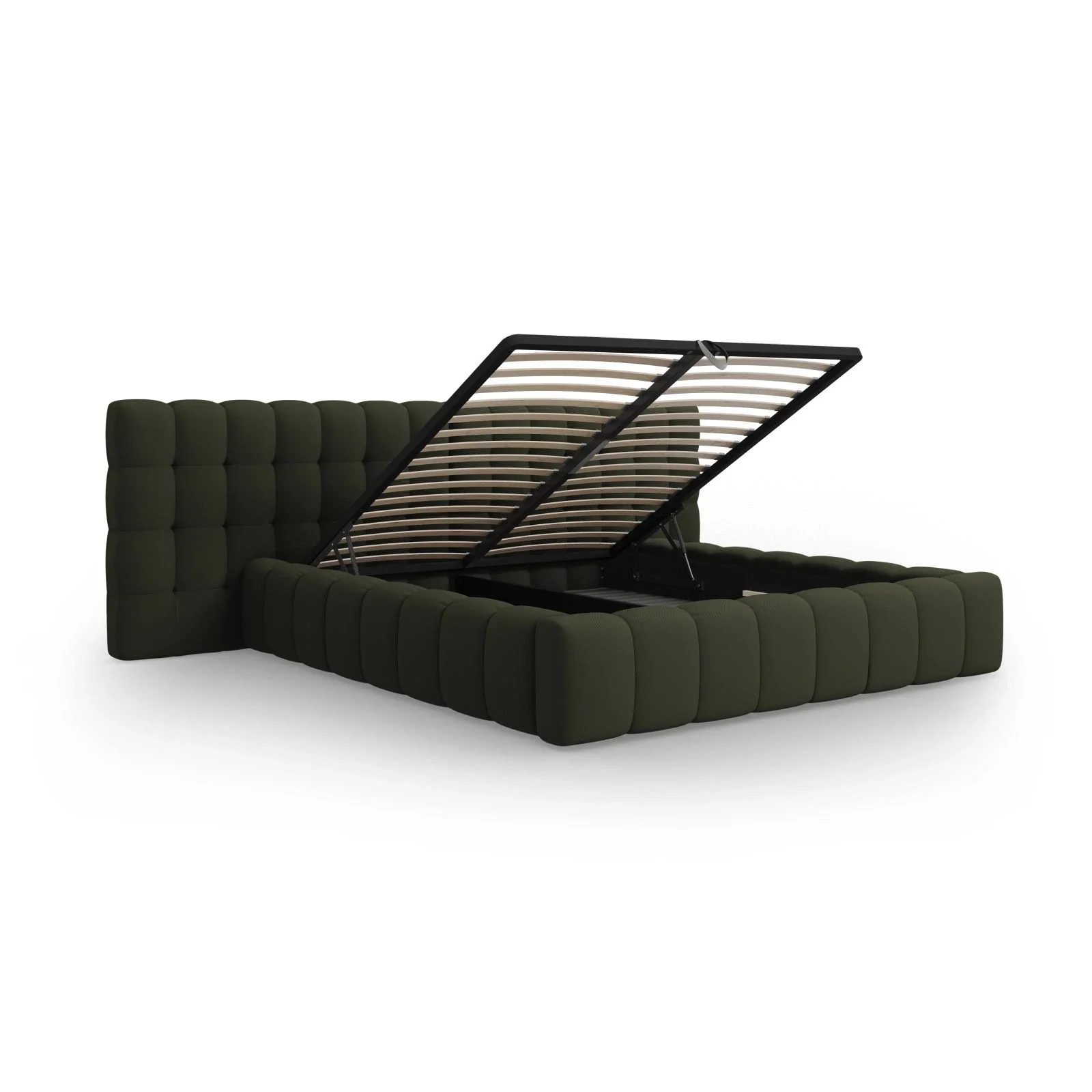 Mamaia Bett mit Stauraum und Doppelkopfteil in Samt oder Strukturstoff, 180x200 cm - Image 47