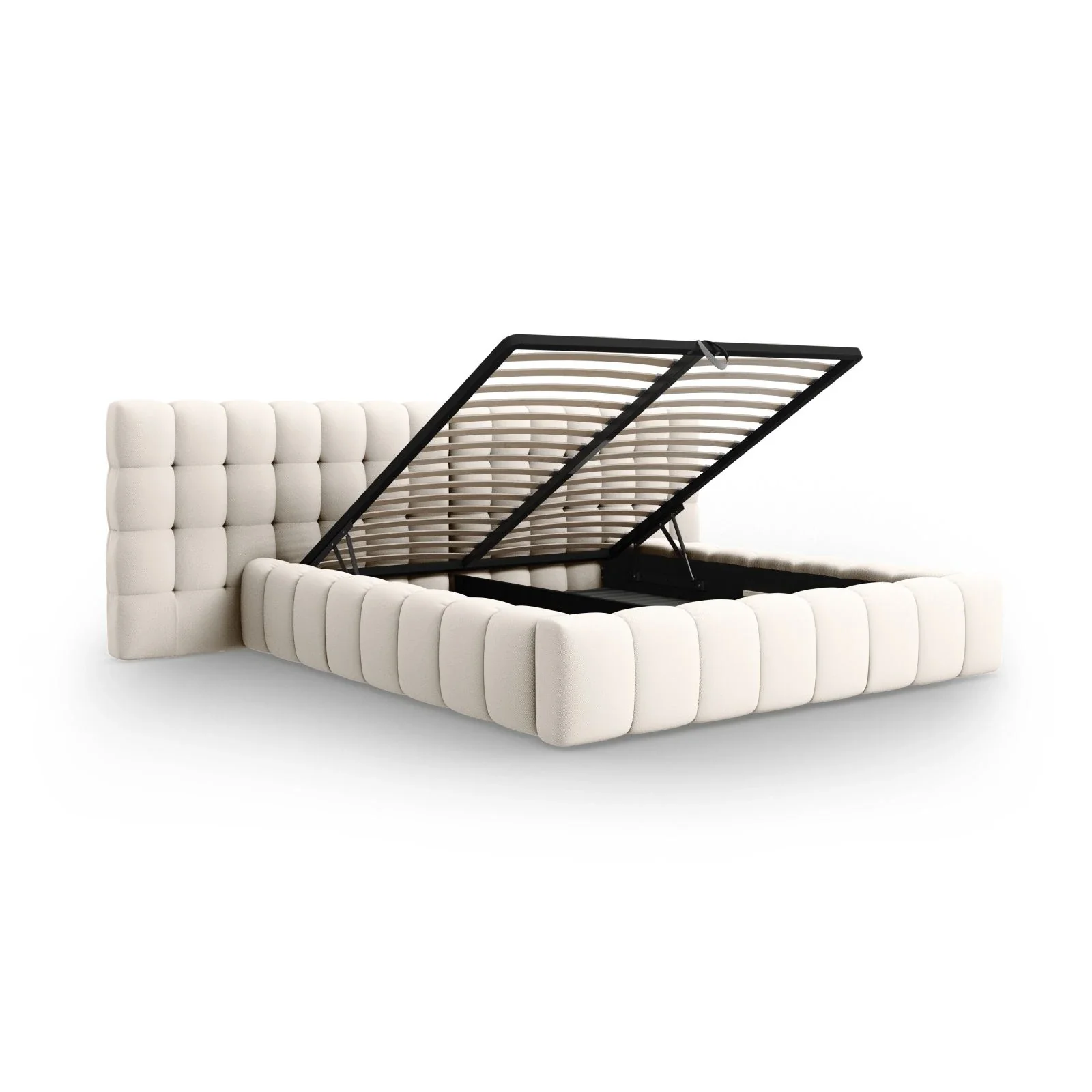 Mamaia Bett mit Stauraum und Doppelkopfteil in Samt oder Strukturstoff, 180x200 cm - Image 5