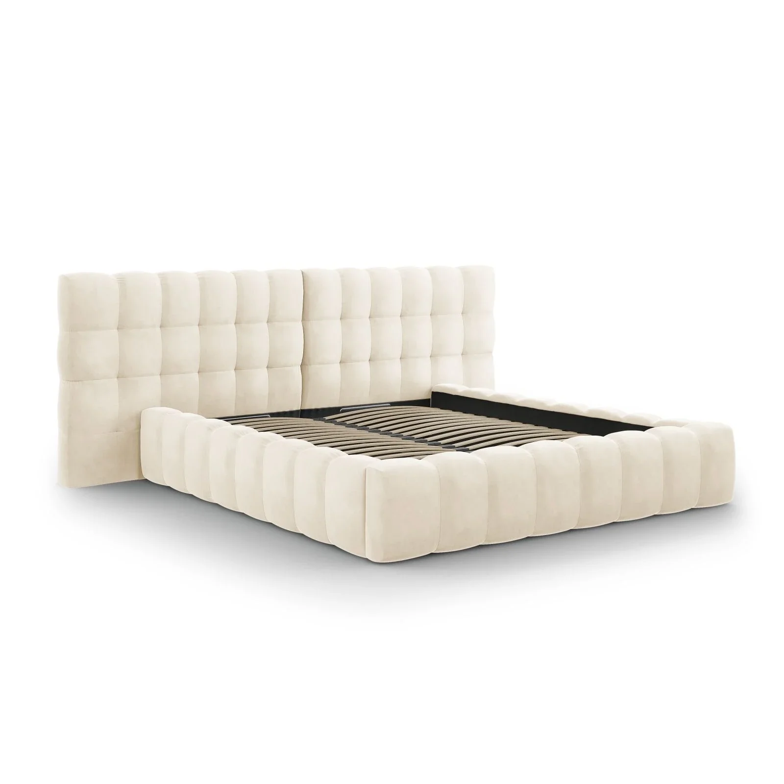 Mamaia Bett mit Stauraum und Doppelkopfteil in Samt oder Strukturstoff, 180x200 cm - Image 53