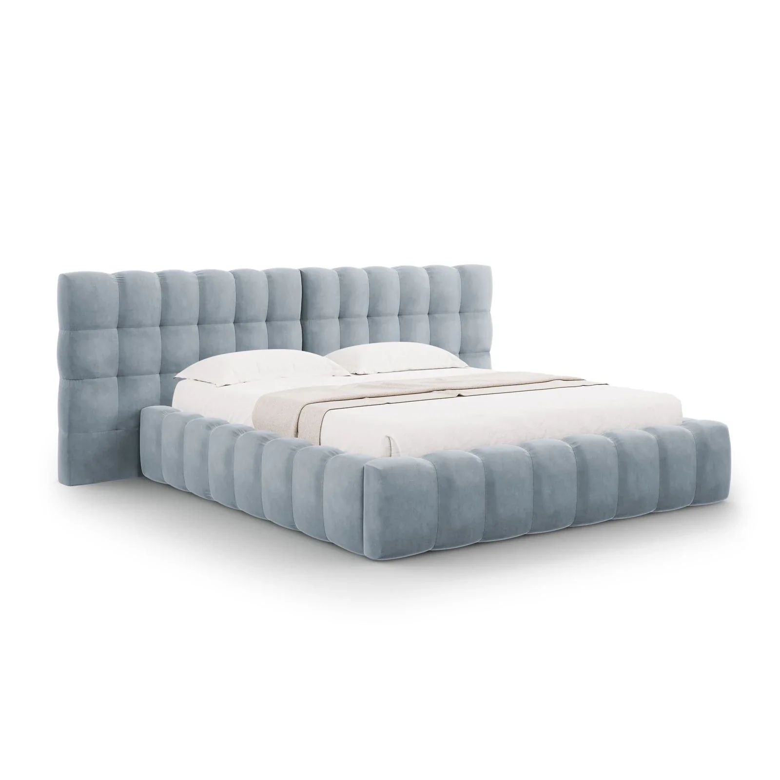 Mamaia Bett mit Stauraum und Doppelkopfteil in Samt oder Strukturstoff, 180x200 cm - Image 58