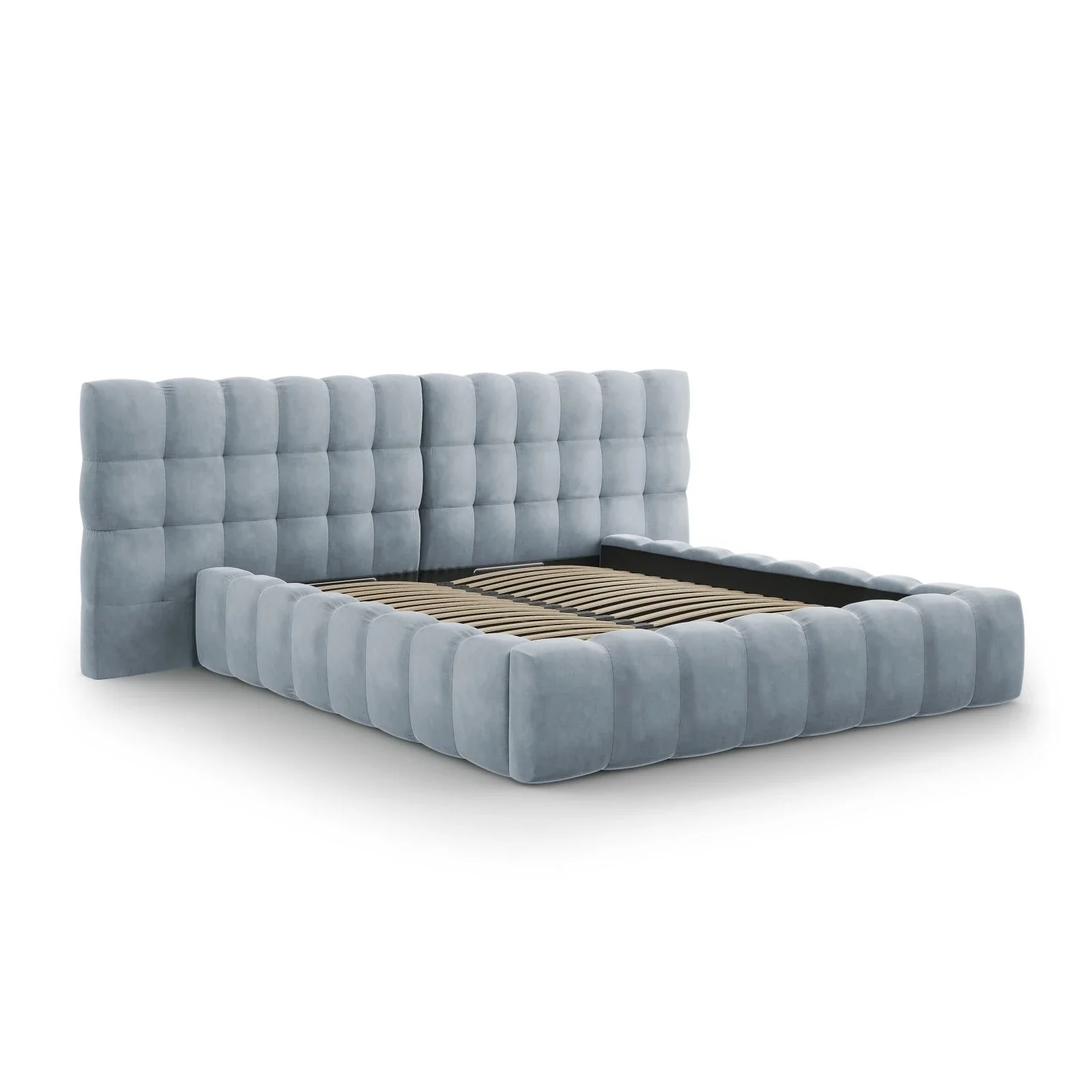 Mamaia Bett mit Stauraum und Doppelkopfteil in Samt oder Strukturstoff, 180x200 cm - Image 61