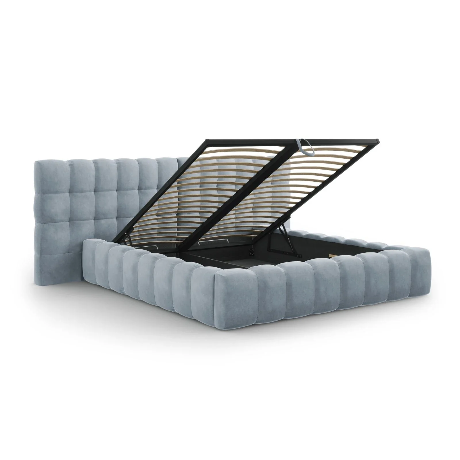 Mamaia Bett mit Stauraum und Doppelkopfteil in Samt oder Strukturstoff, 180x200 cm - Image 62