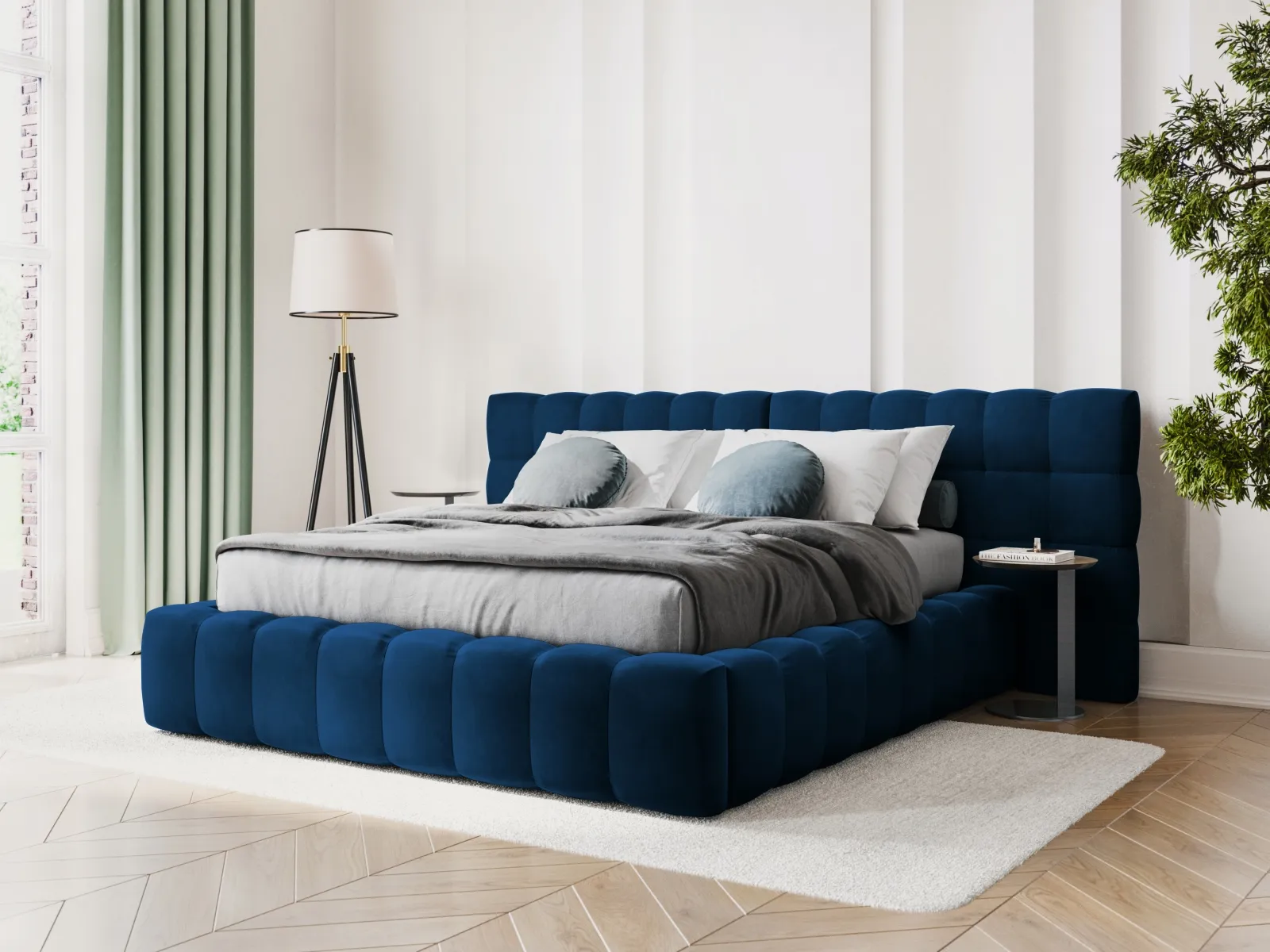 Mamaia Bett mit Stauraum und Doppelkopfteil in Samt oder Strukturstoff, 180x200 cm - Image 67