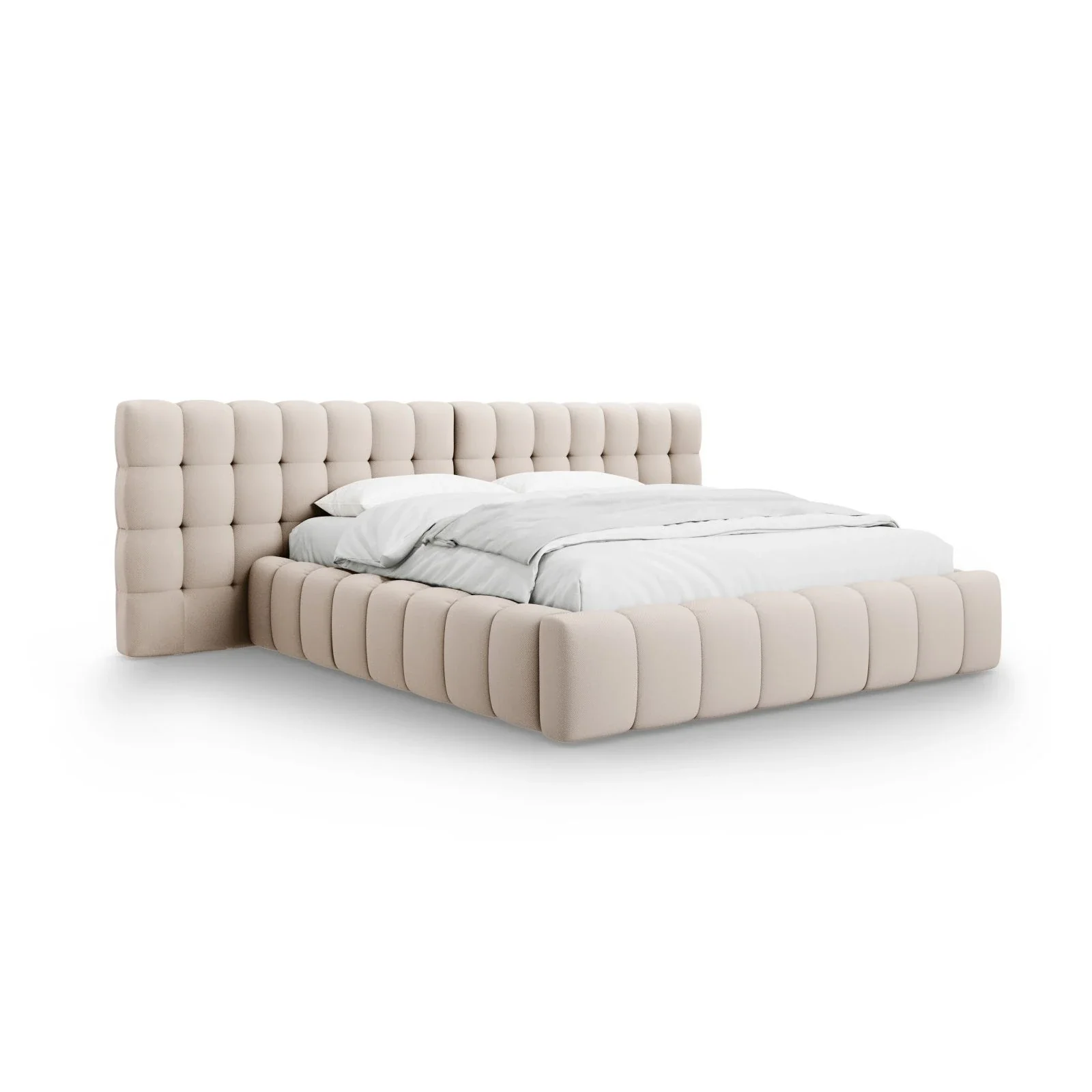 Mamaia Bett mit Stauraum und Doppelkopfteil in Samt oder Strukturstoff, 180x200 cm - Image 8