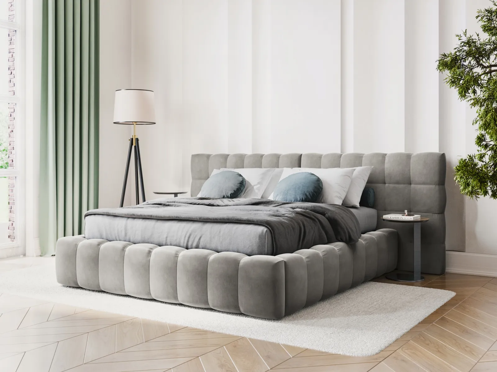 Mamaia Bett mit Stauraum und Doppelkopfteil in Samt oder Strukturstoff, 180x200 cm - Image 83