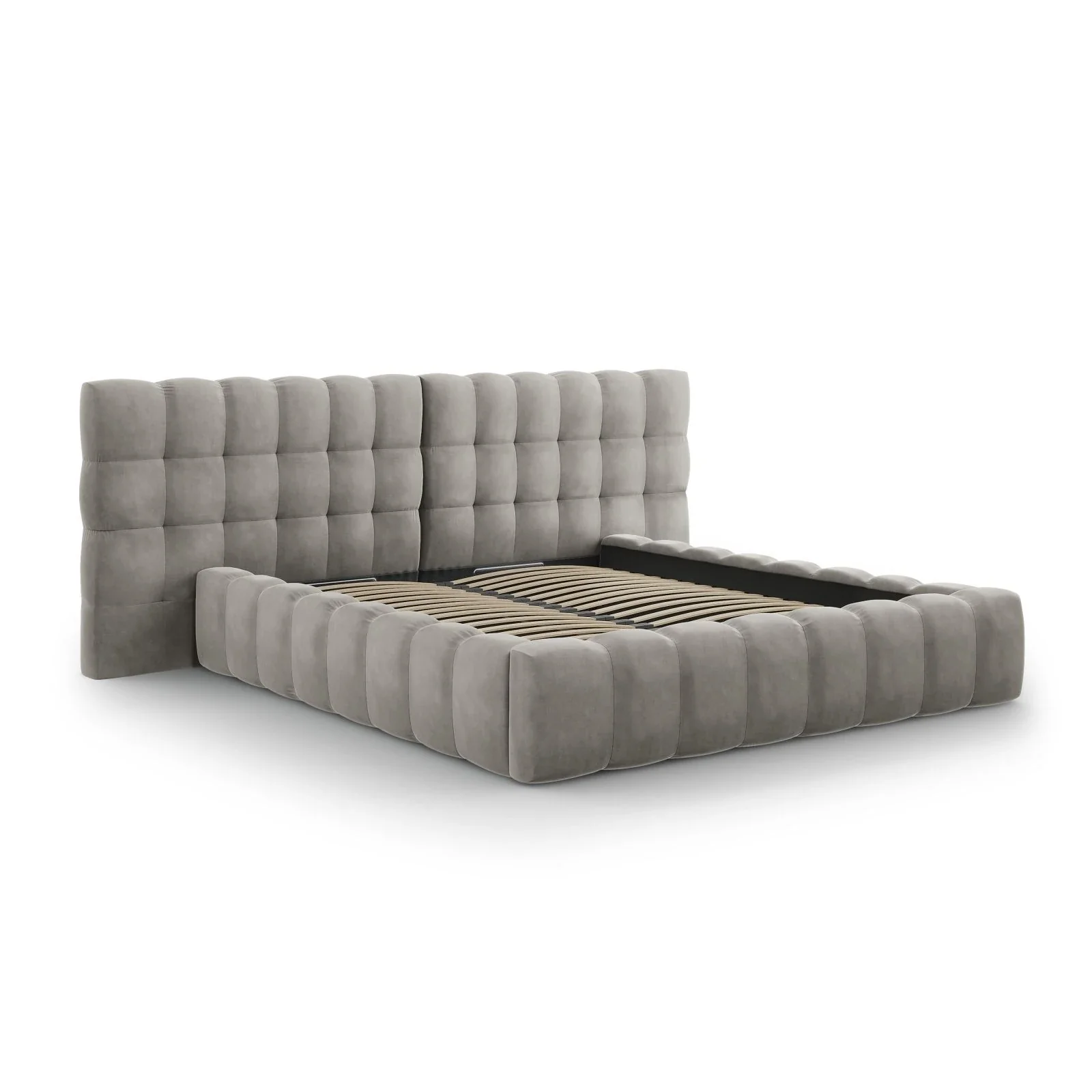 Mamaia Bett mit Stauraum und Doppelkopfteil in Samt oder Strukturstoff, 180x200 cm - Image 85